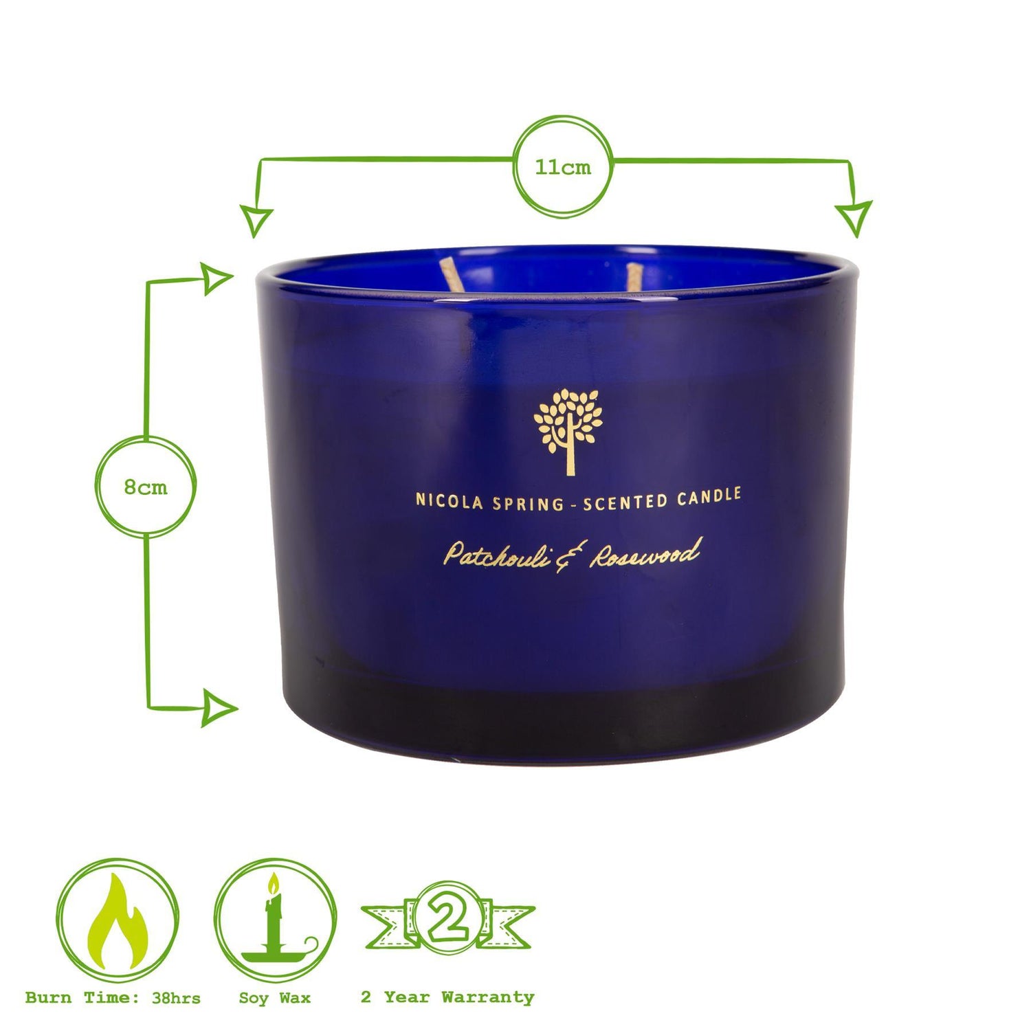 350g Double Wick Patchouli & Rosewood Soy Wax Scented Candle - by Nicola Spring