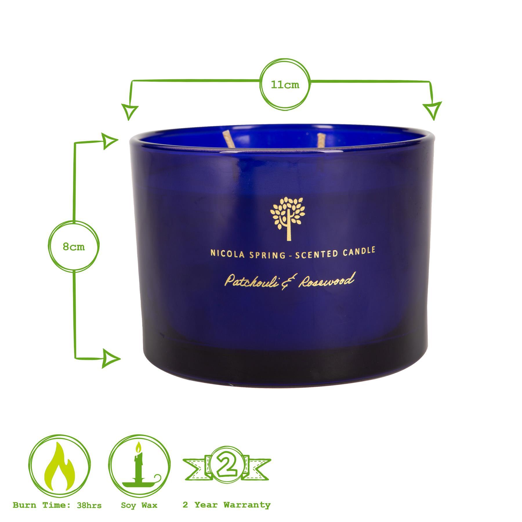 350g Double Wick Patchouli & Rosewood Soy Wax Scented Candle - by Nicola Spring