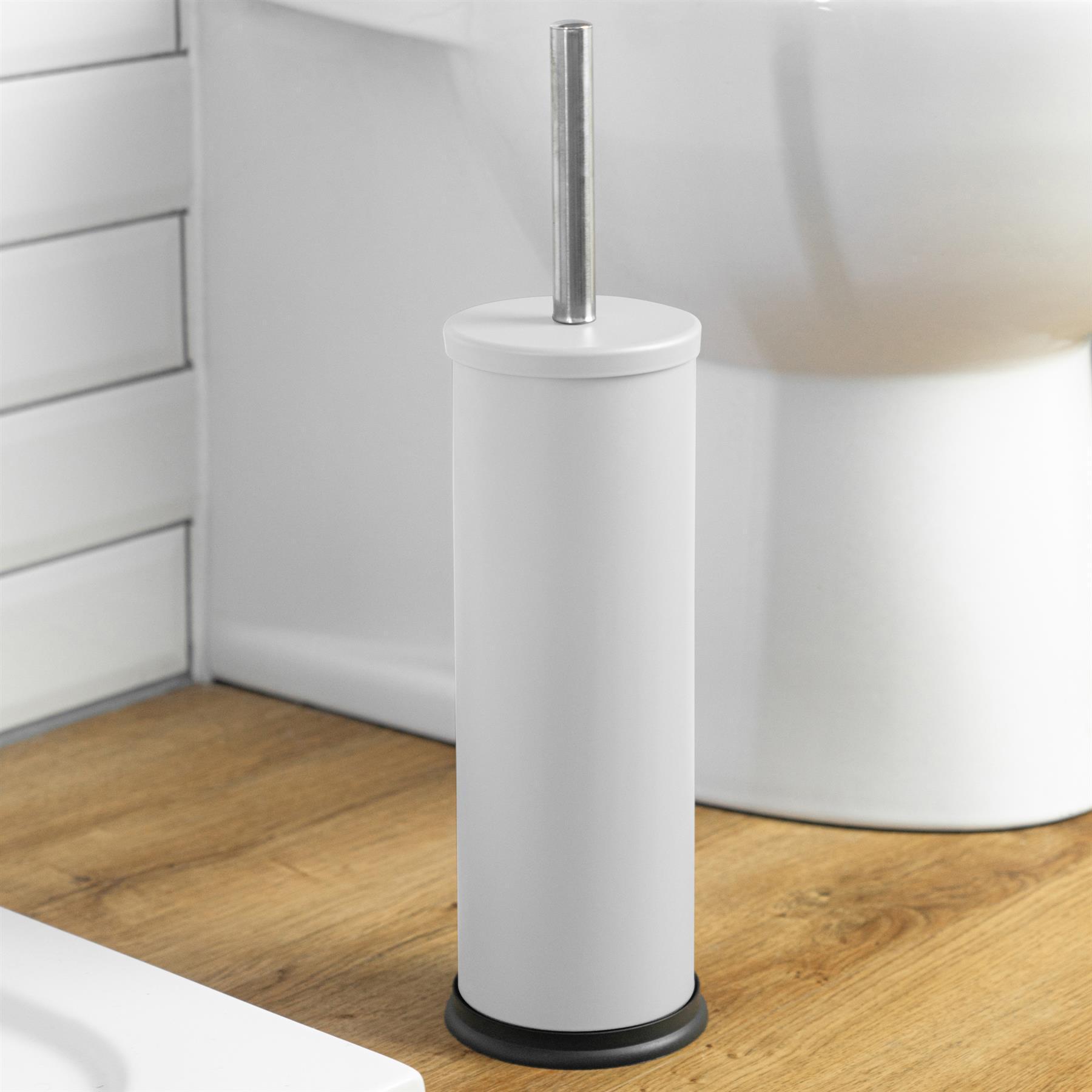 Harbour Housewares Steel Bathroom Toilet Brush & Holder - White Matt