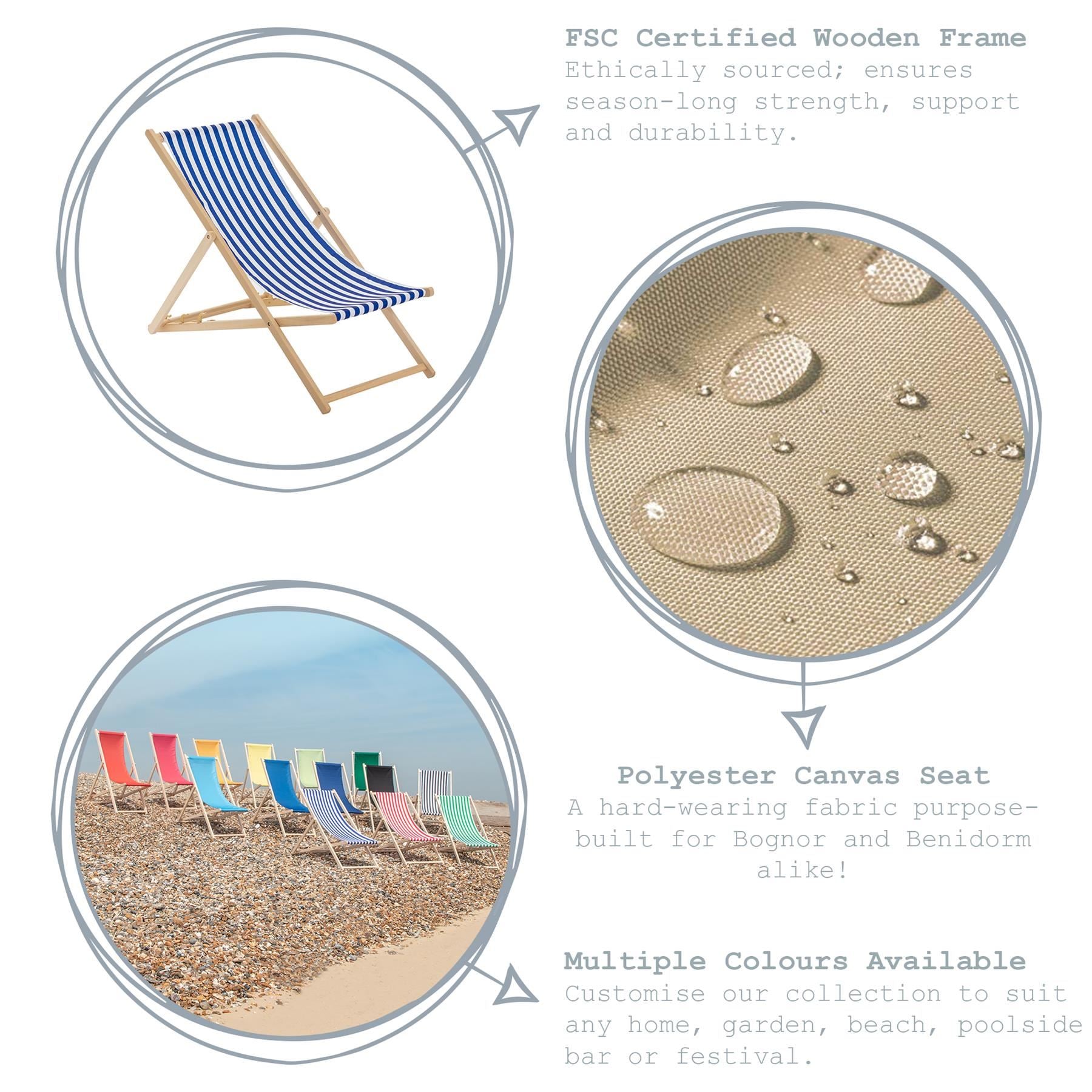 Beach Deck Chair - Sage Grey Stripe with Beech Wood Frame