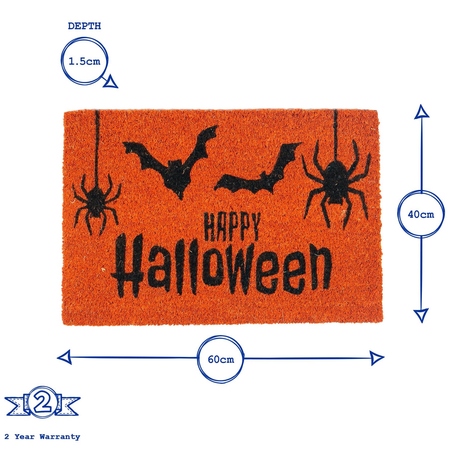 Non-Slip Halloween Door Mat - 60 x 40cm - Orange