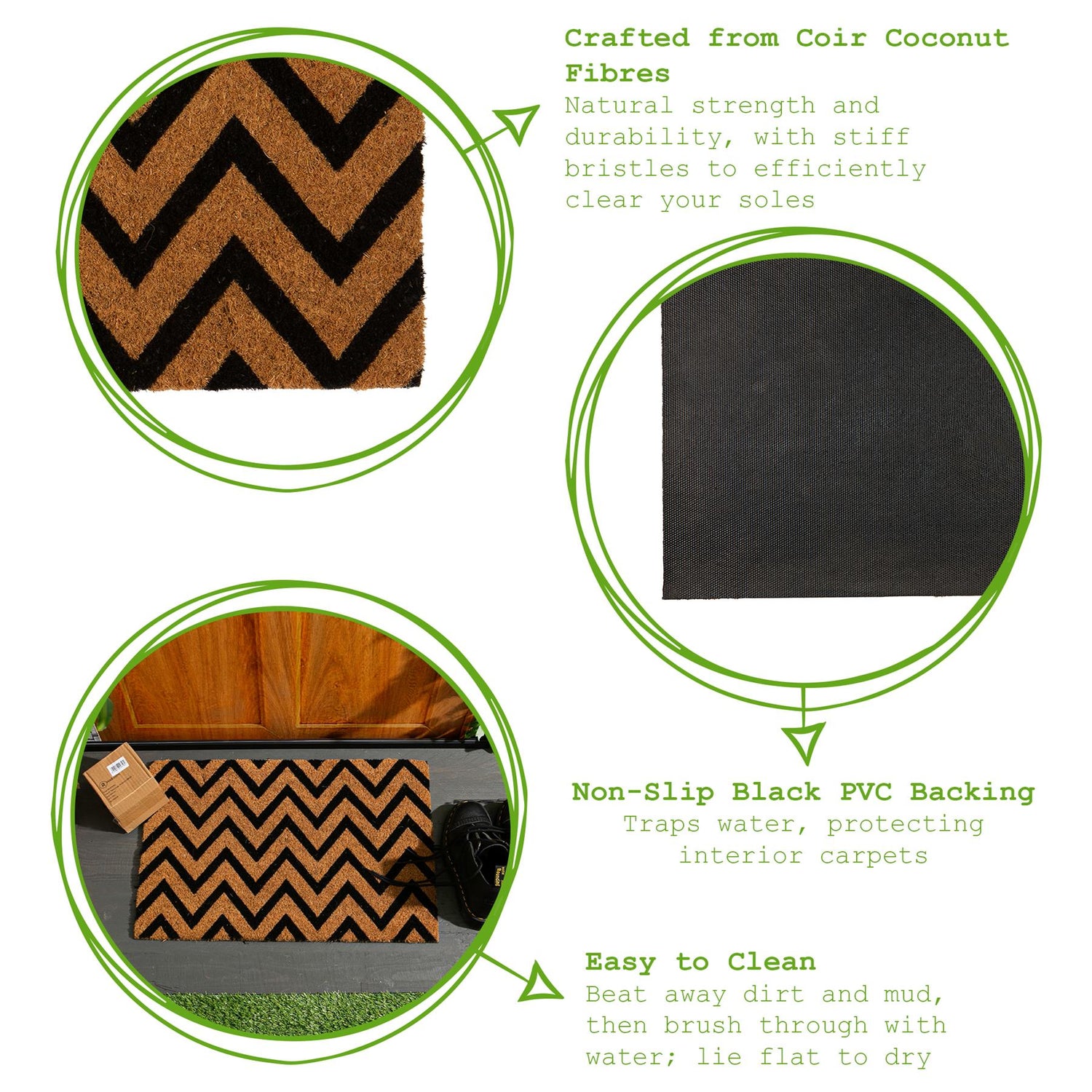 Coir Door Mat - 60 x 40cm - Zig Zag