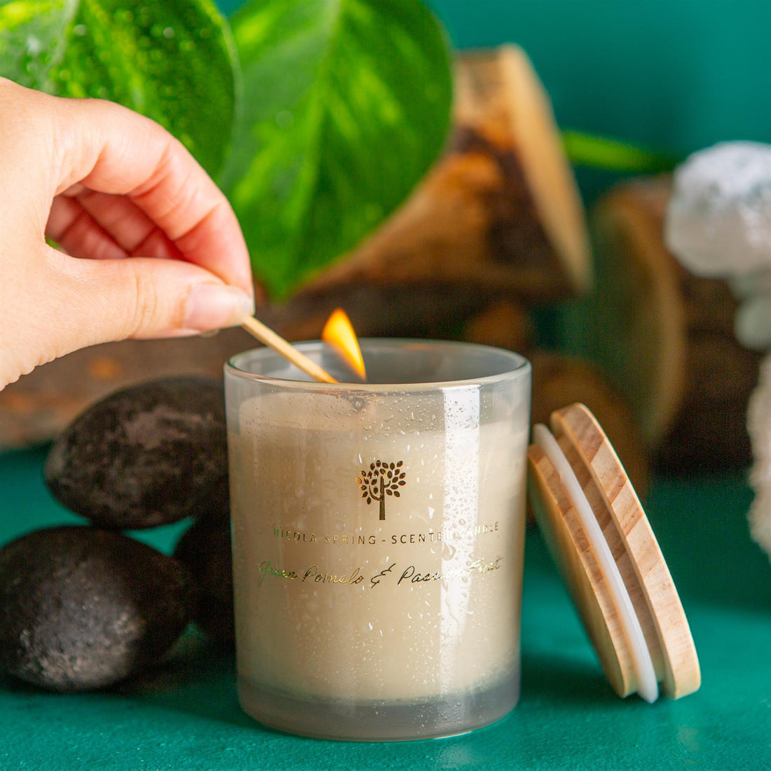 130g Green Pomelo & Passion Fruit Soy Wax Scented Candle - by Nicola Spring