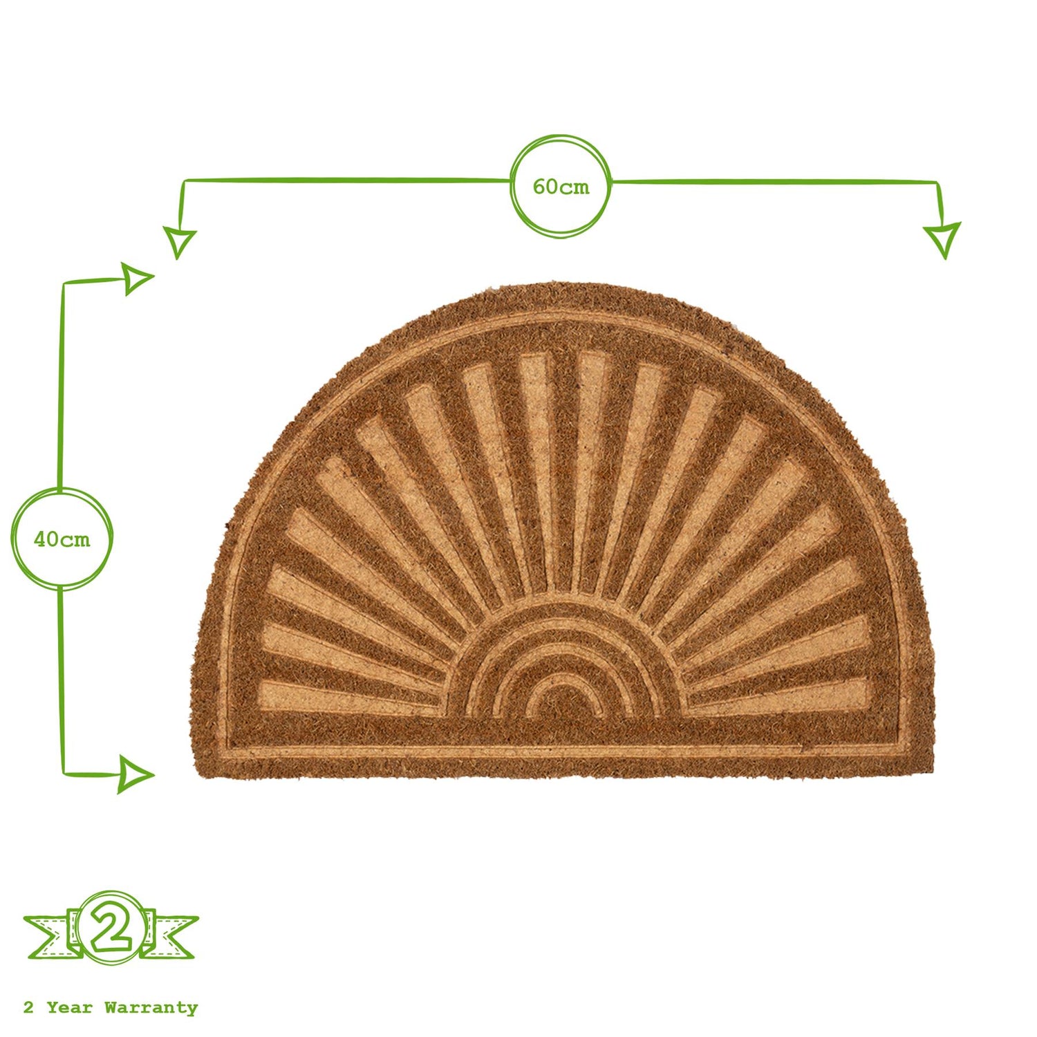 Coir Half Moon Door Mat - 60 x 40cm - Embossed
