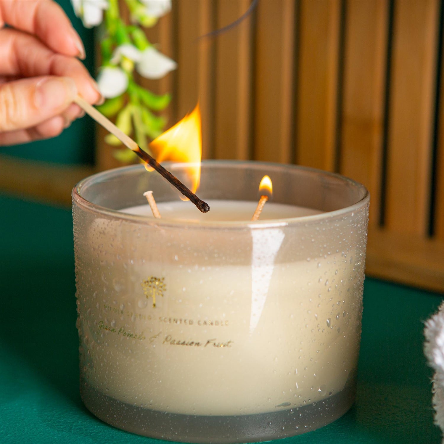 350g Double Wick Green Pomelo & Passion Fruit Soy Wax Scented Candle - by Nicola Spring