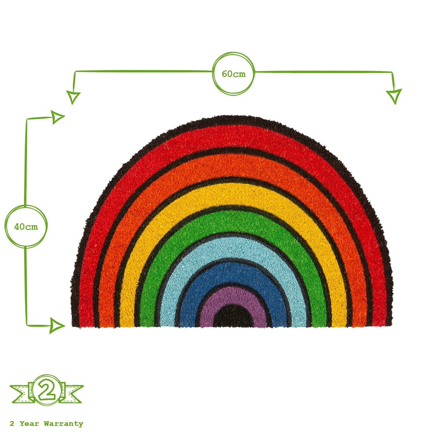 Coir Half Moon Door Mat - 60 x 40cm - Rainbow