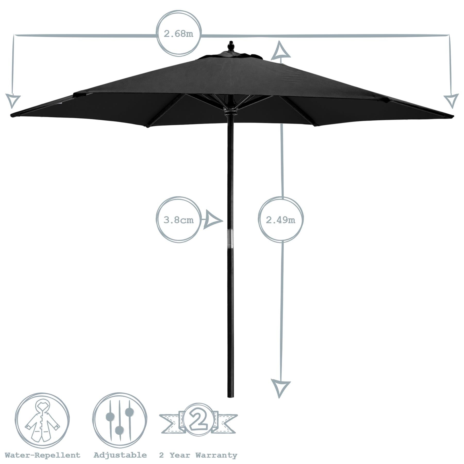 Harbour Housewares Garden Parasol - Wooden Frame - Black