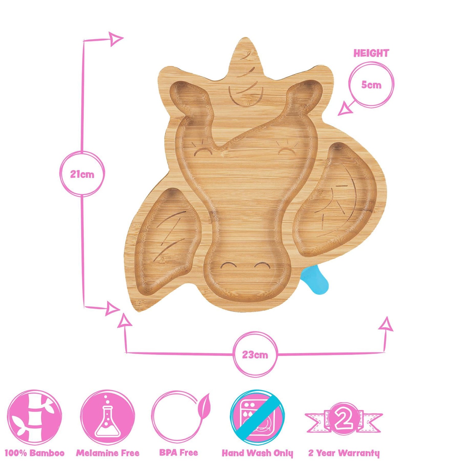 Beige Unicorn Bamboo Suction Plate