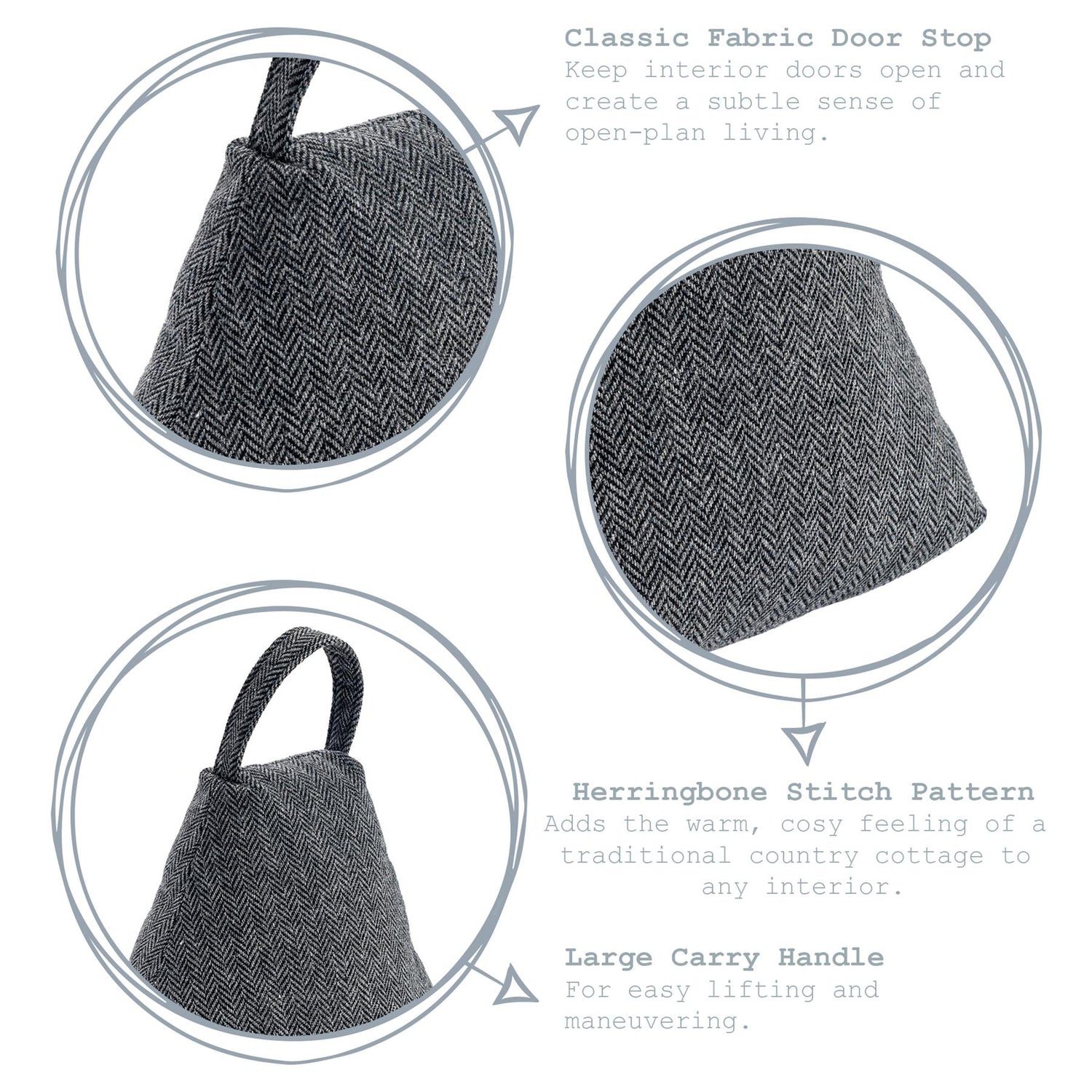 Nicola Spring Fabric Door Stop Triangle Grey Key Features