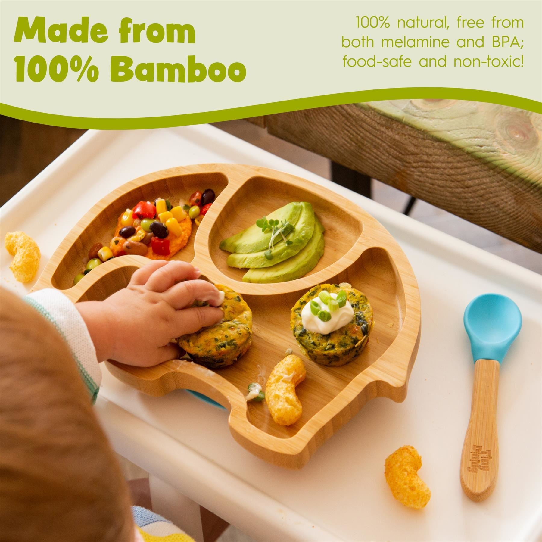 Navy Blue Elephant Bamboo Suction Plate