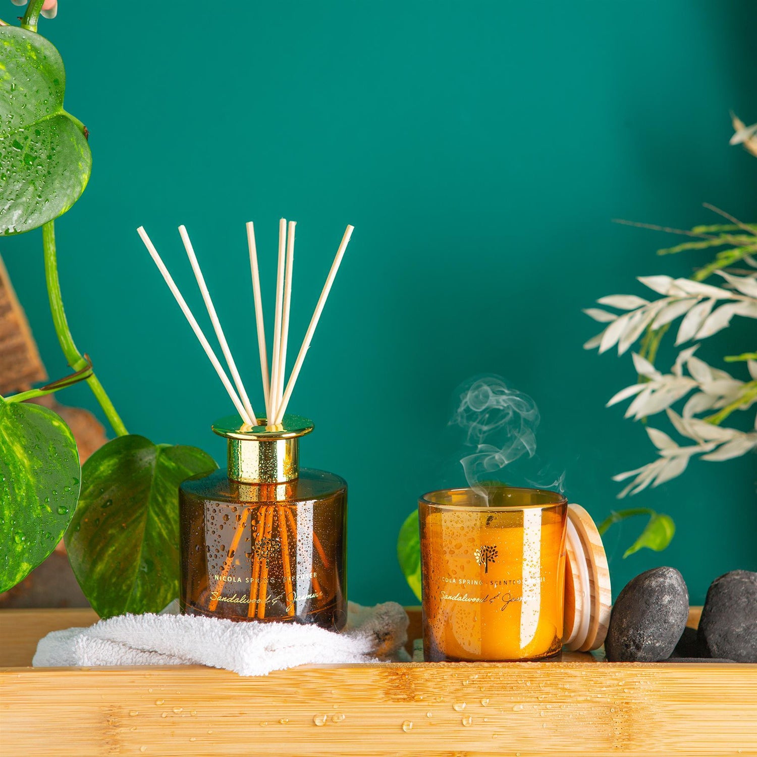 130g Sandalwood & Jasmine Soy Wax Scented Candle - by Nicola Spring