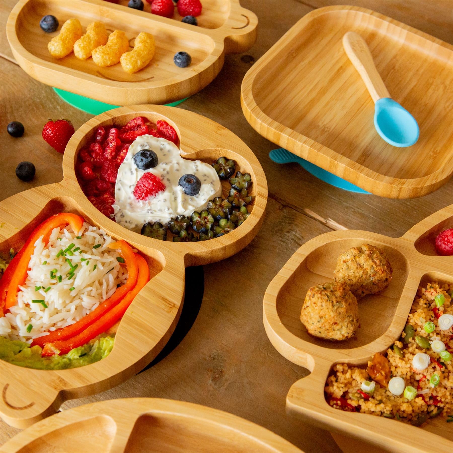 Beige Square Bamboo Suction Plate