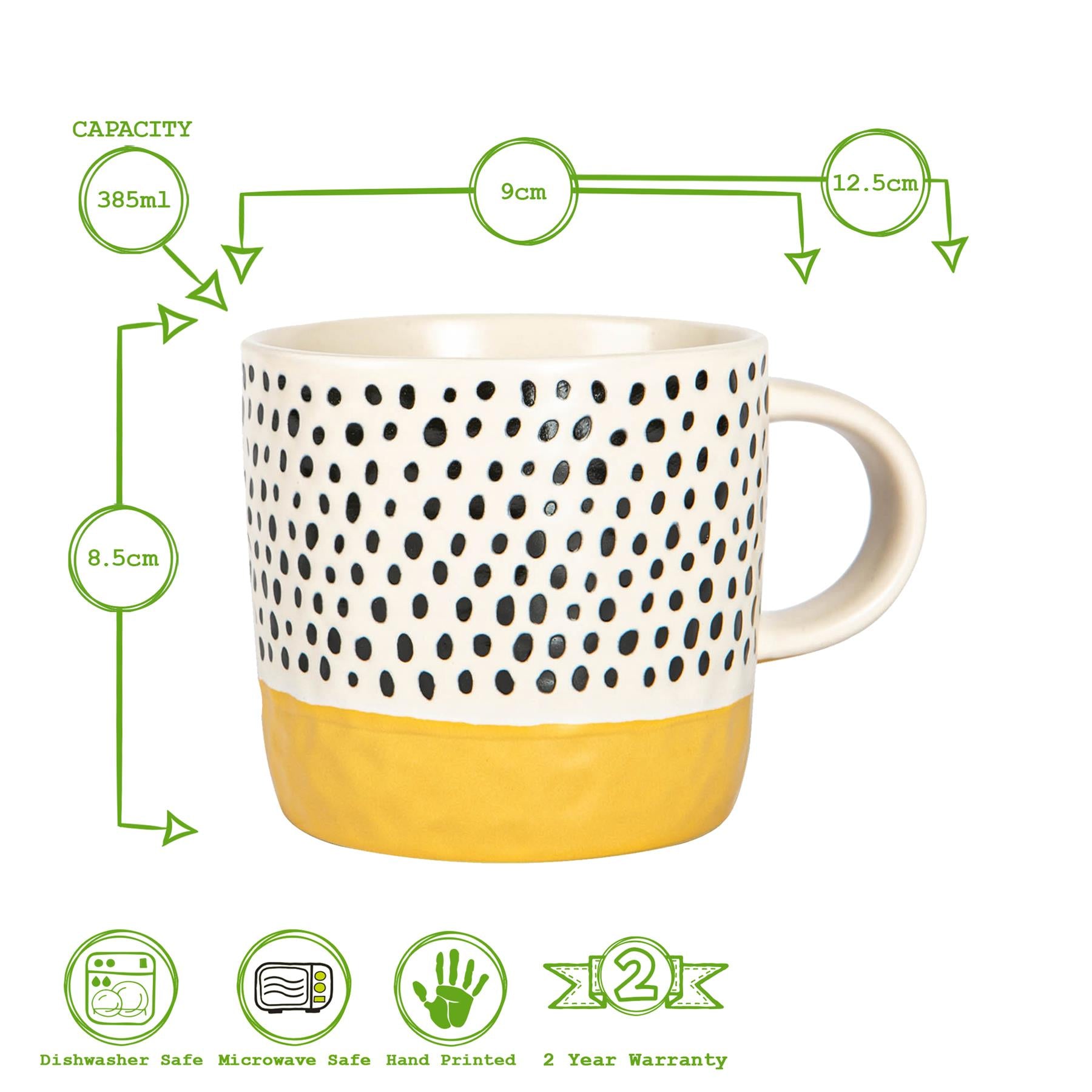 Dipped Stoneware Dots Coffee Mug - 385ml - Mustard