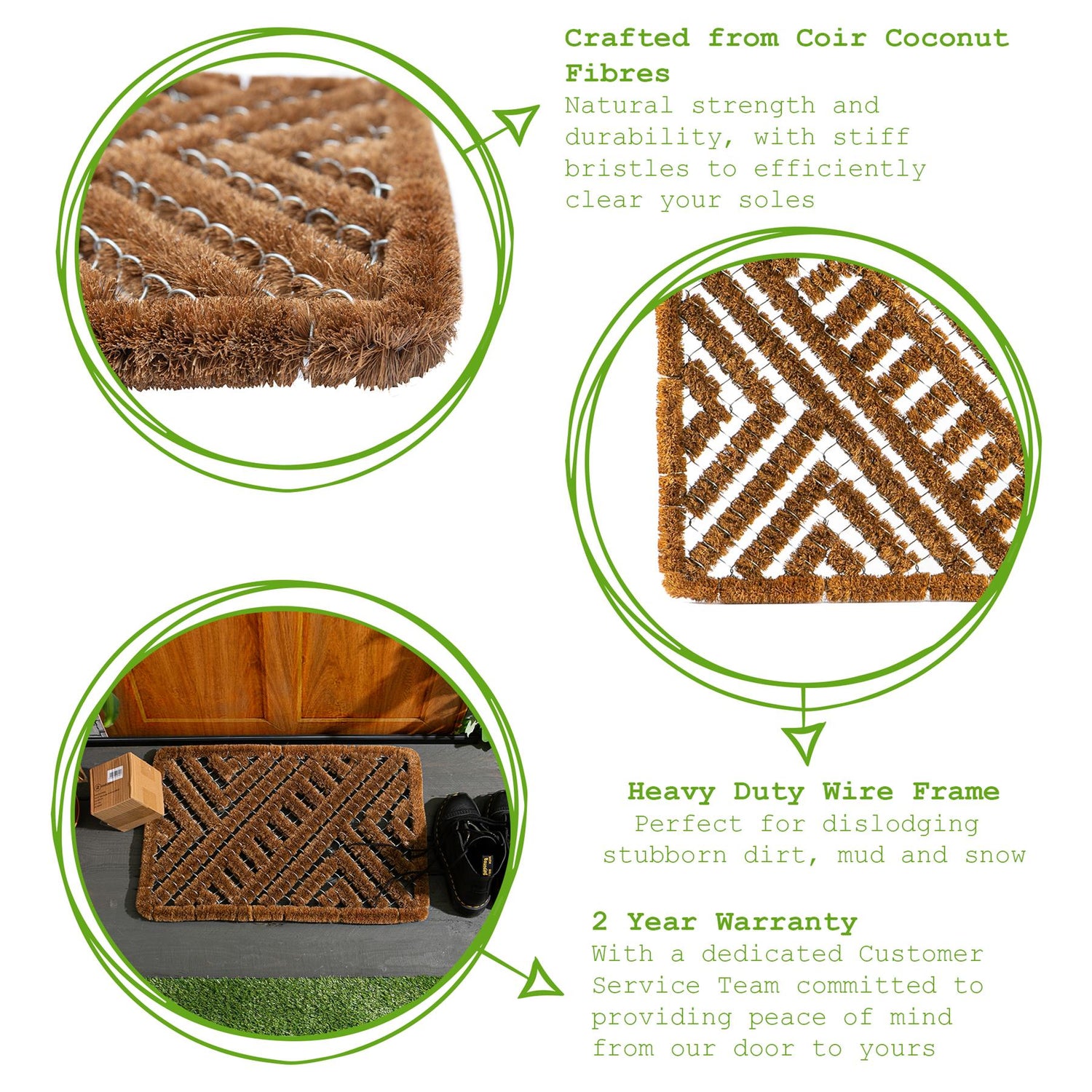 Coir Scraper Door Mat - 60 x 40cm - Open