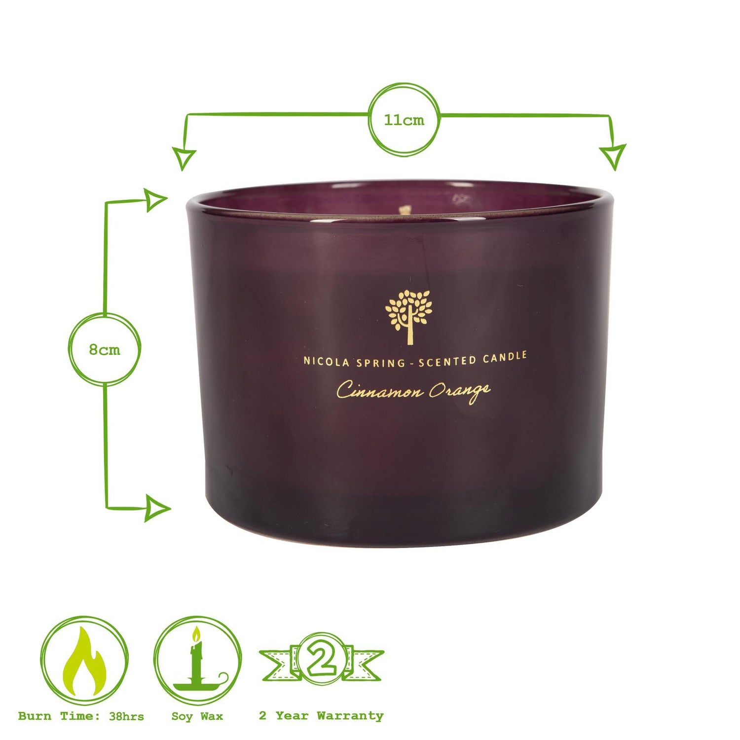 350g Double Wick Cinnamon & Orange Soy Wax Scented Candle - by Nicola Spring