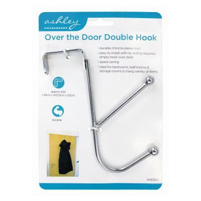 15cm Chrome-Plated Iron Over-Door Hat & Coat Hook - By Ashley