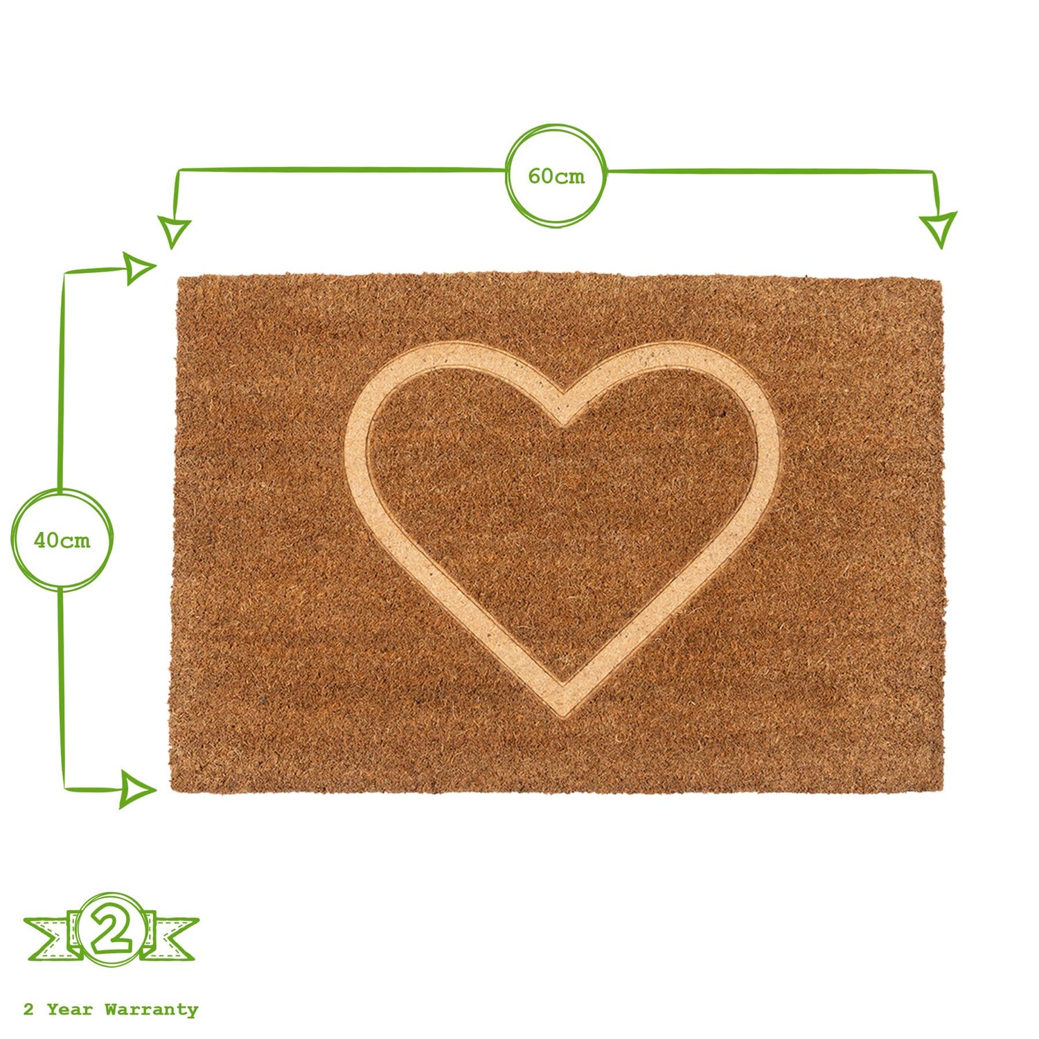 Coir Door Mat - 60 x 40cm - Embossed Heart