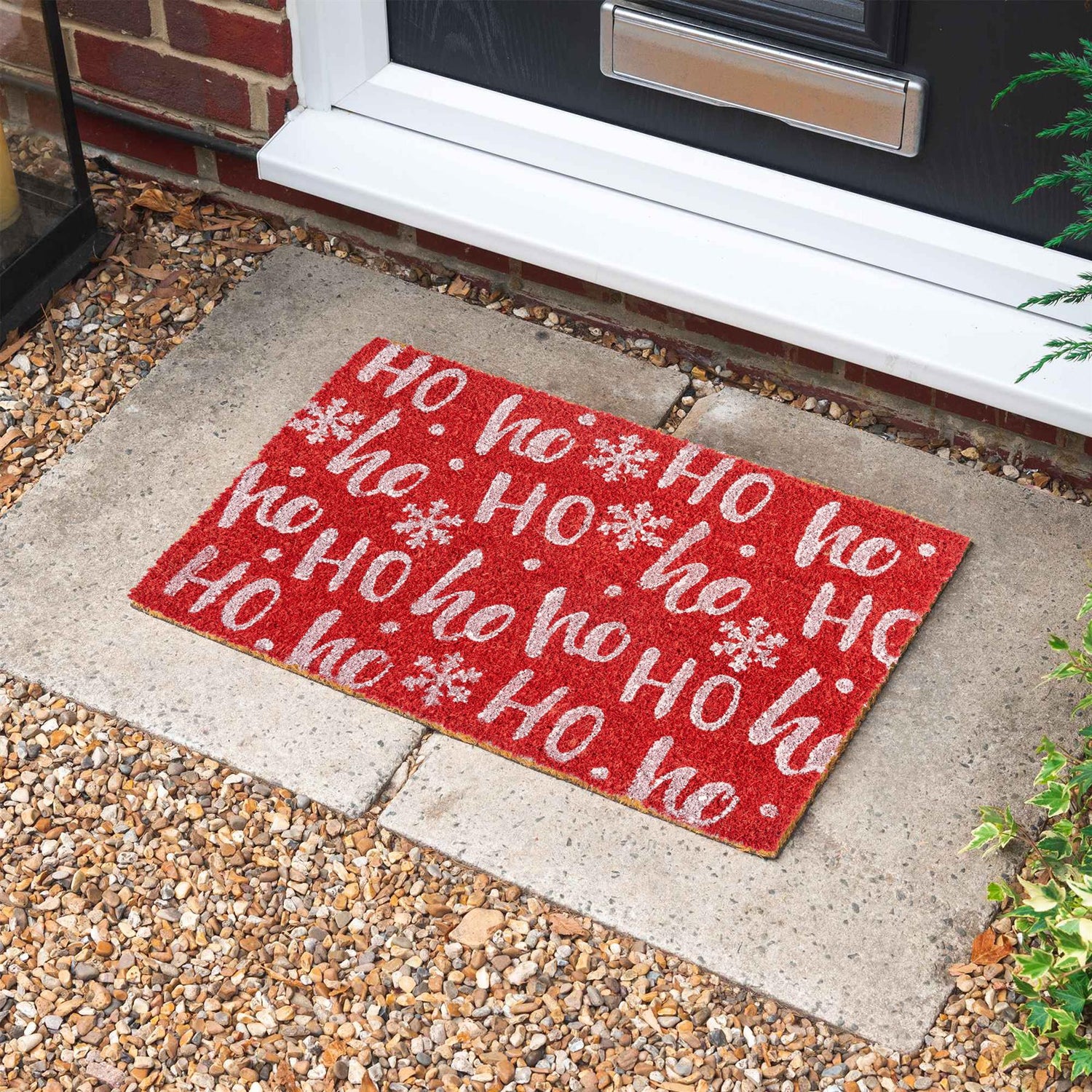 Nicola Spring Christmas Door Mat - 60 x 40cm - Ho Ho Ho - Red Exterior Doorstep