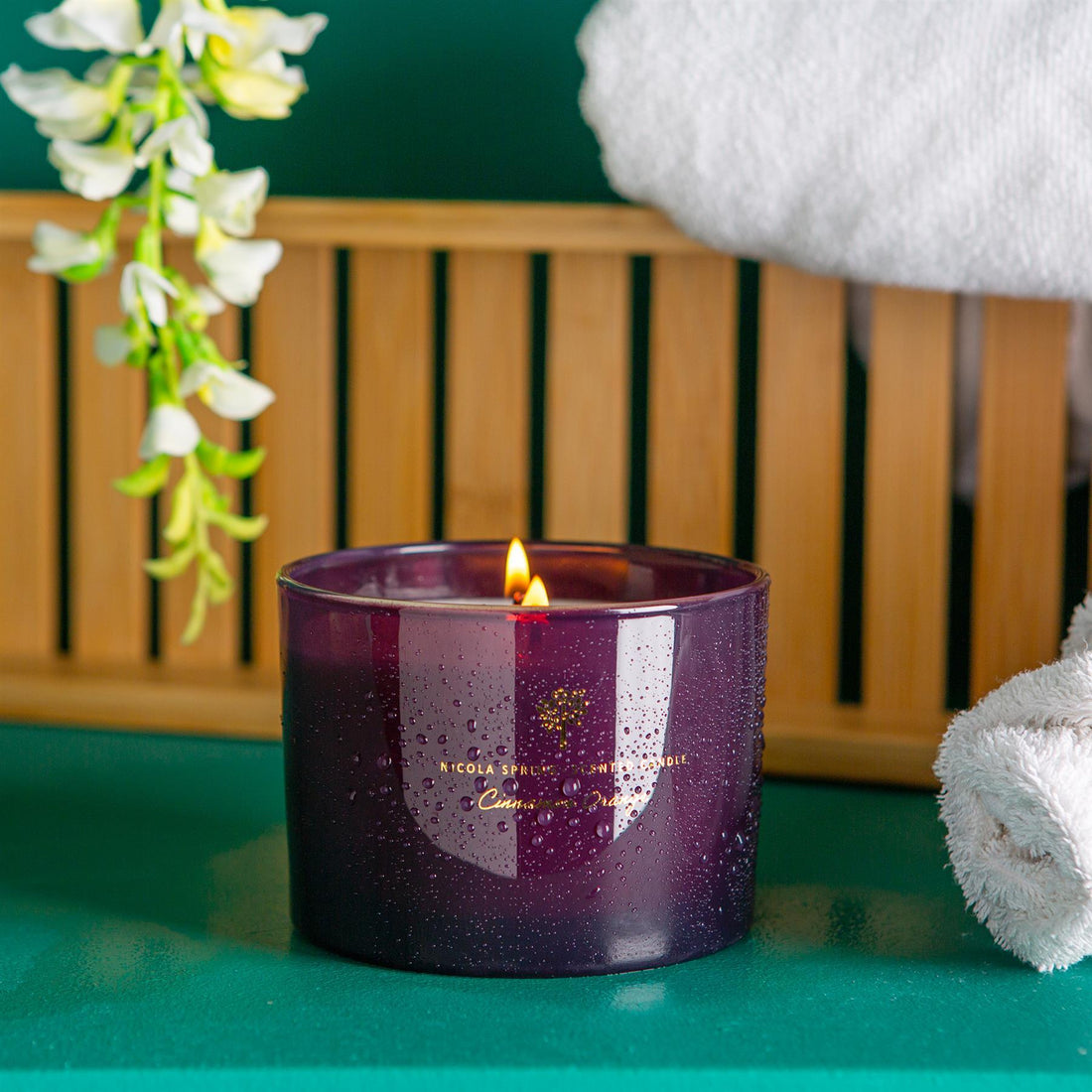 350g Double Wick Cinnamon & Orange Soy Wax Scented Candle - by Nicola Spring
