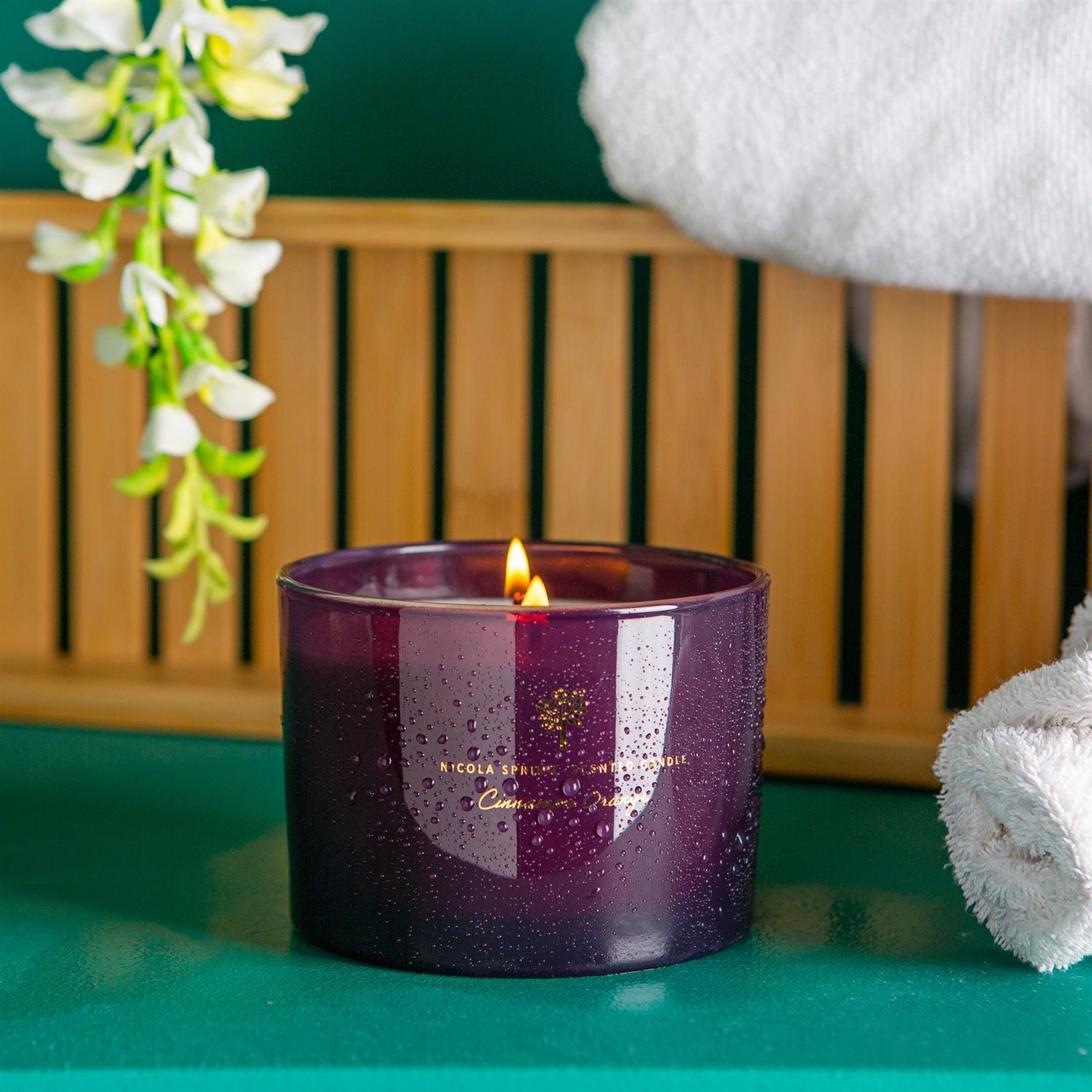 350g Double Wick Cinnamon & Orange Soy Wax Scented Candle - by Nicola Spring