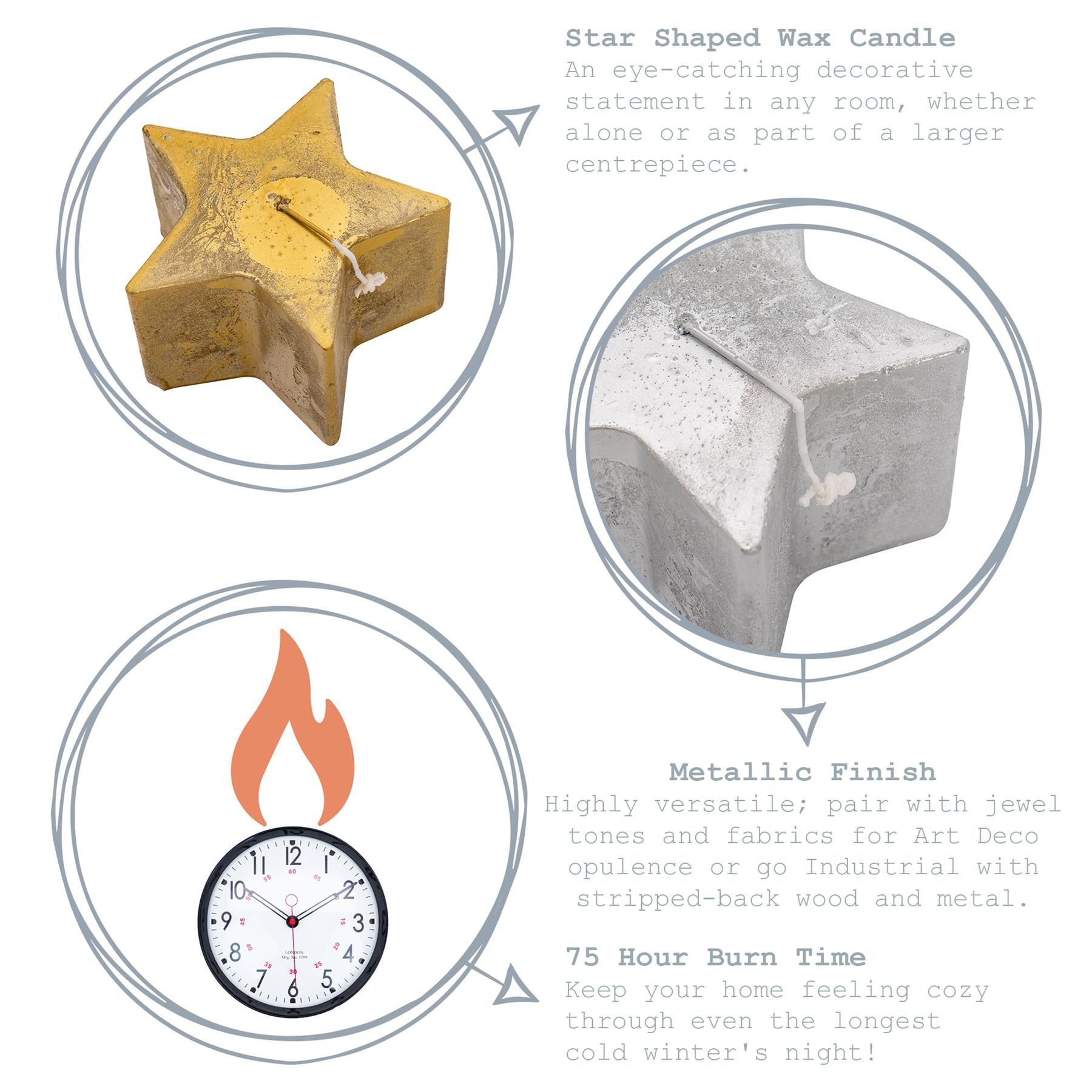 Nicola Spring Star Shaped Metallic Candle Silver Key Product Features
