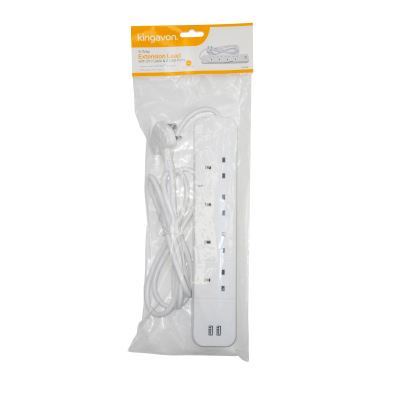 4-Way Extension Lead with 2m Cable & 2 USB Ports
