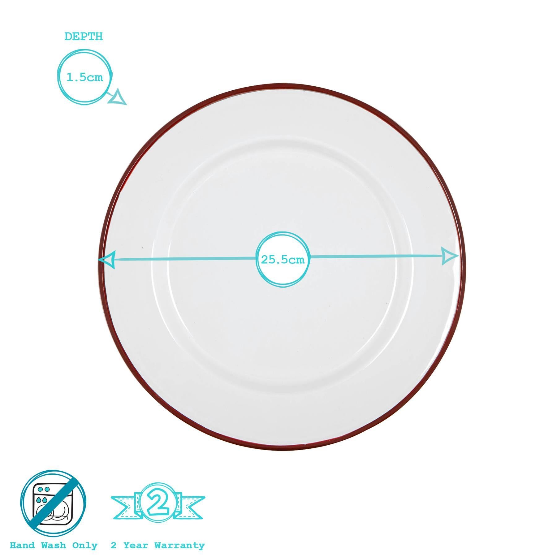 White Enamel Dinner Plate - 25.5cm - Red