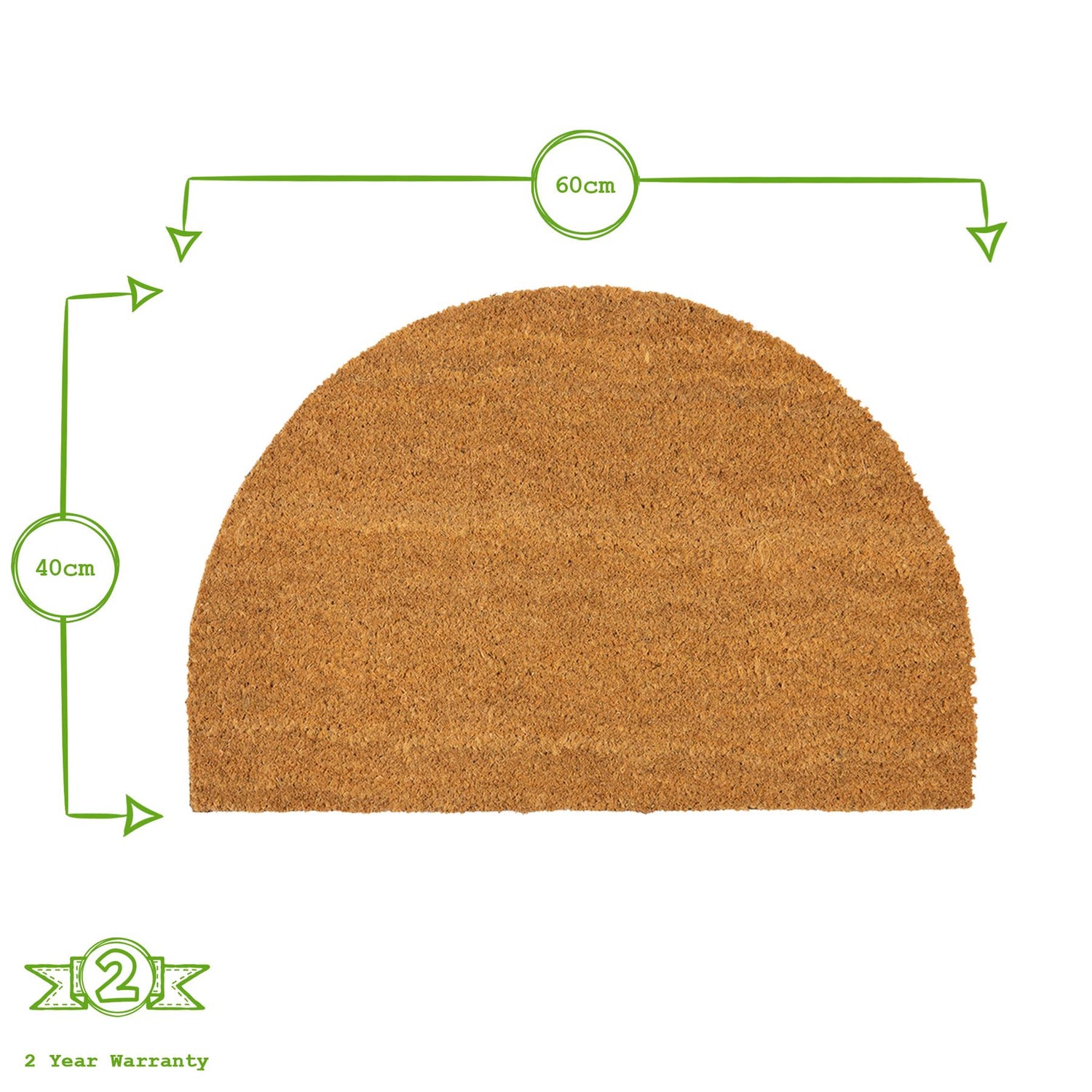 Coir Half Moon Door Mat - 60 x 40cm - Plain