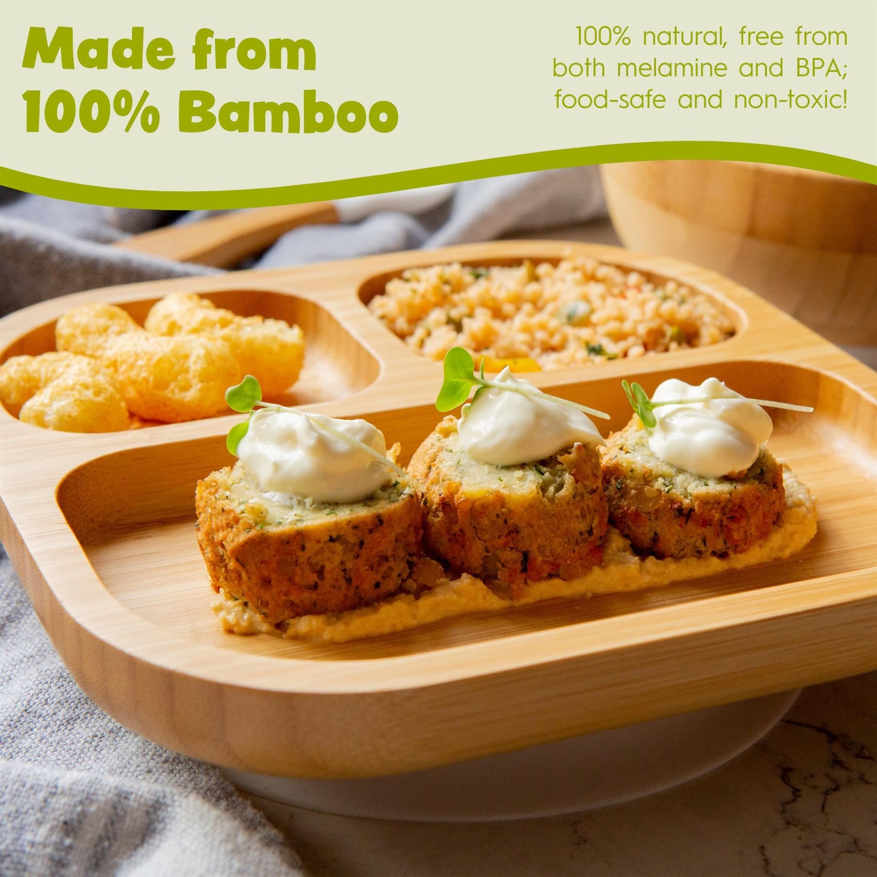 Beige Divided Bamboo Suction Plate
