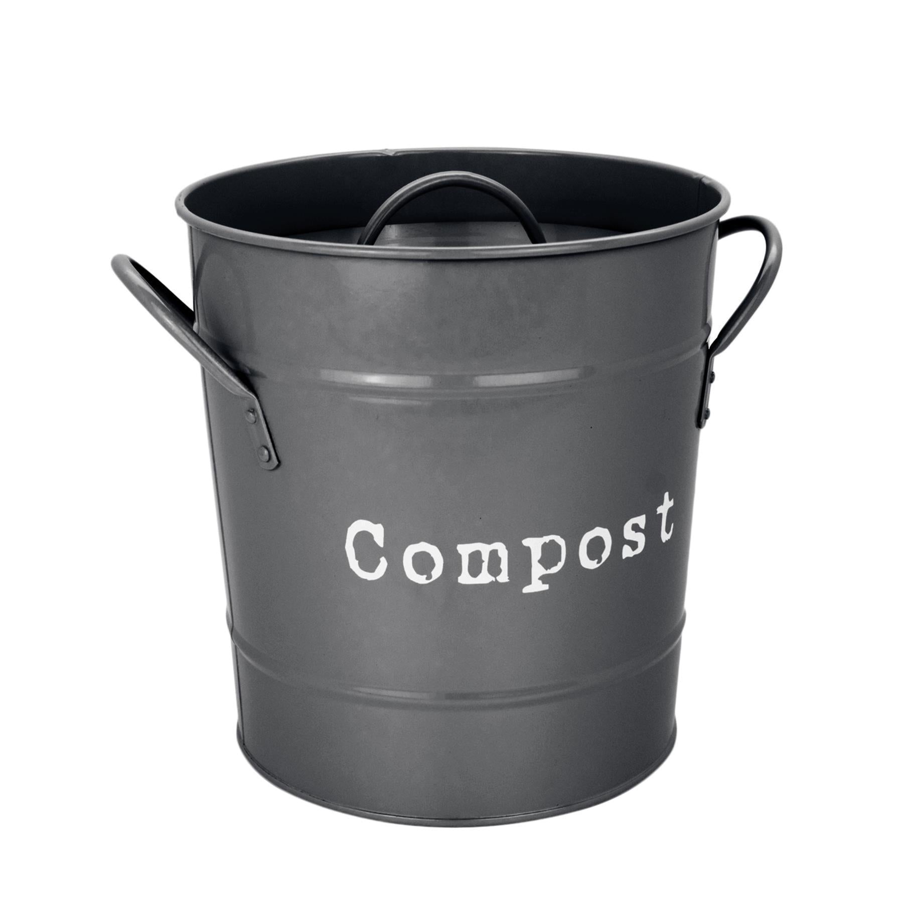 Harbour Housewares Vintage Kitchen Compost Bin With Lid in Metal - Black