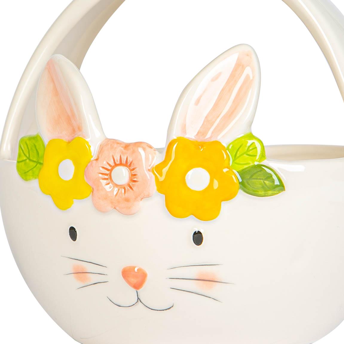 Yellow Flower Bunny Basket - 16.5cm - White