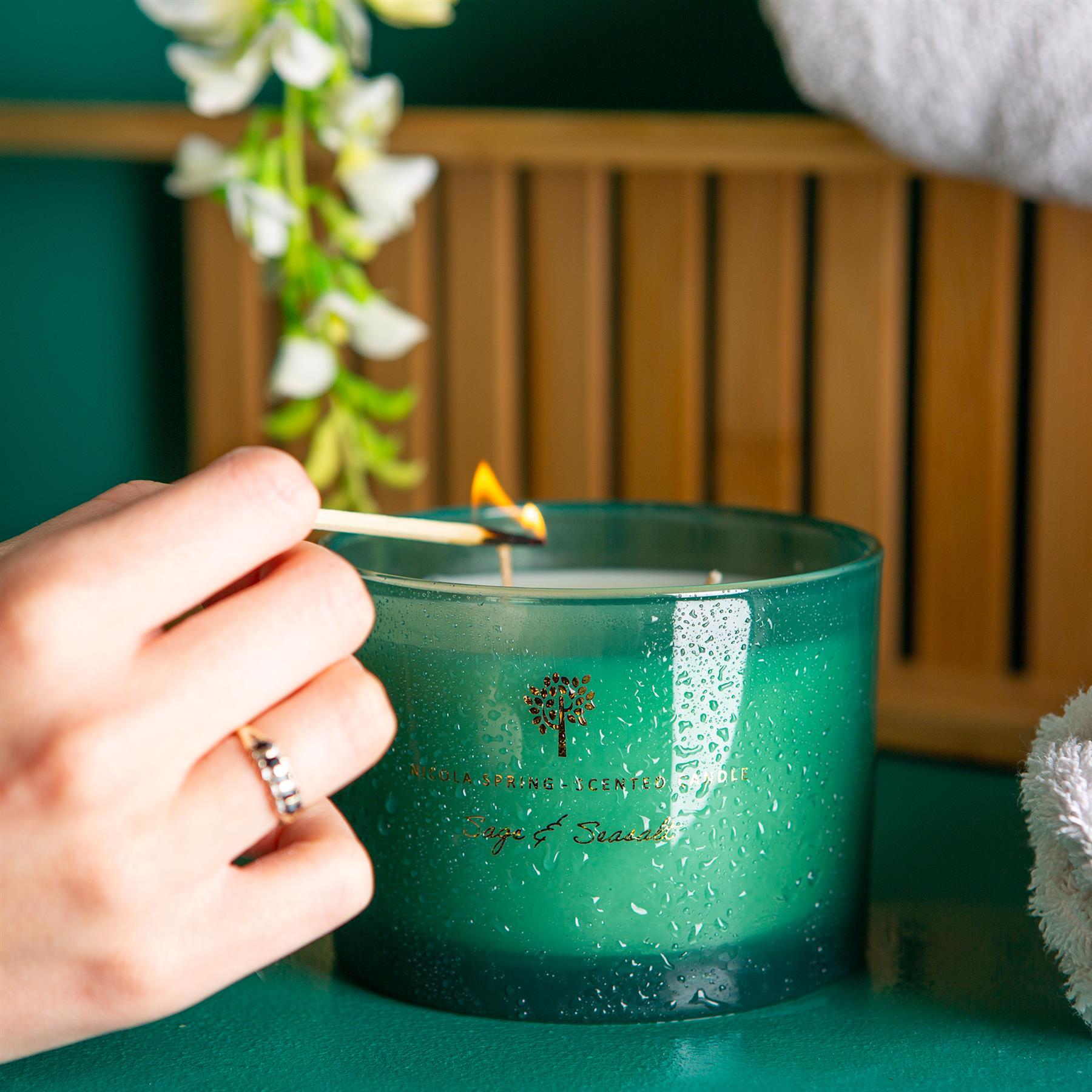 350g Double Wick Sage & Seasalt Soy Wax Scented Candle - by Nicola Spring