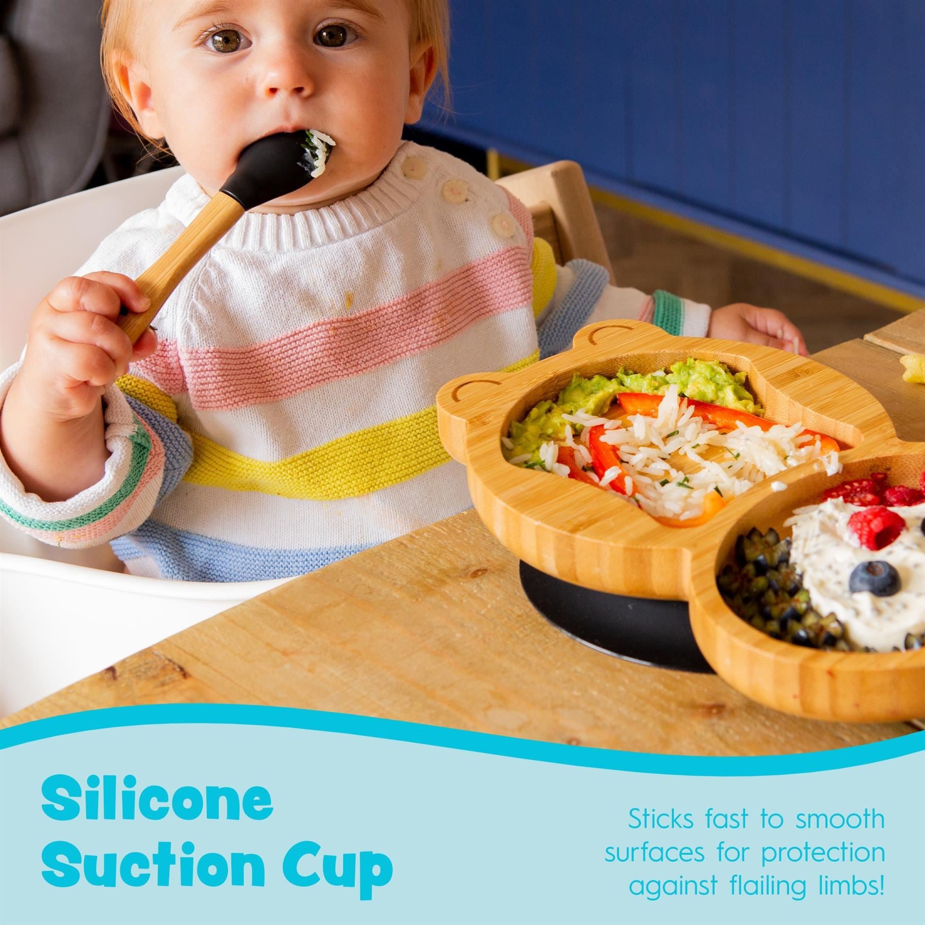 Navy Blue Penguin Bamboo Suction Plate