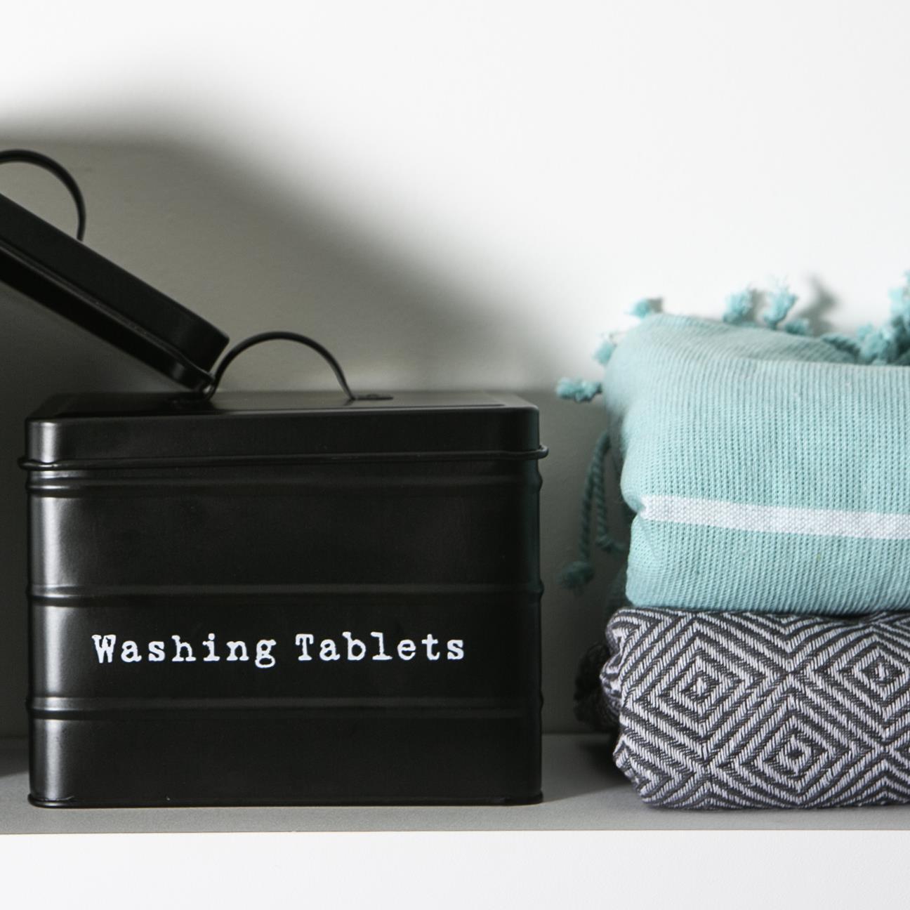 Vintage Metal Washing Tablets Storage Tin - Black