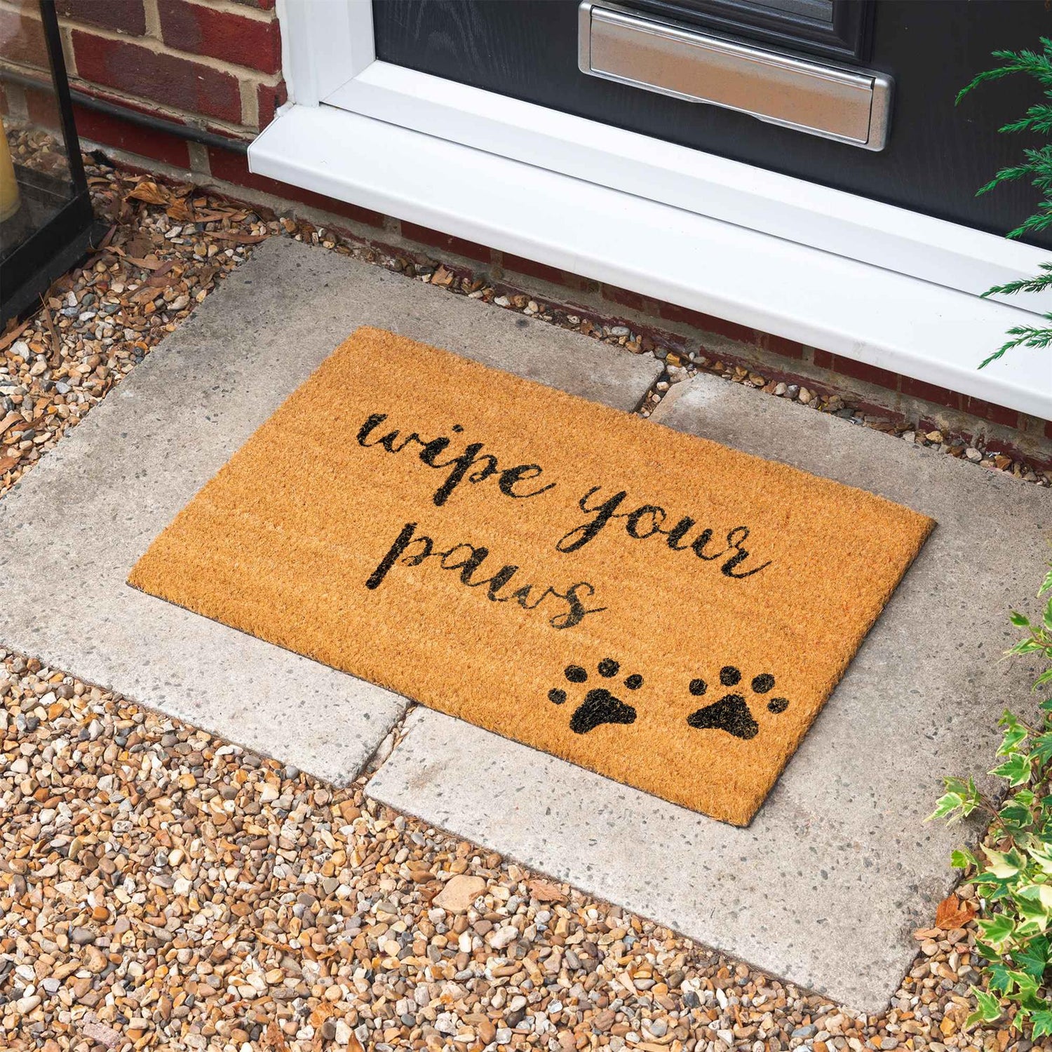 Nicola Spring Non-Slip Coir Door Mat - 60 x 40cm - Paw Exterior Doorstep