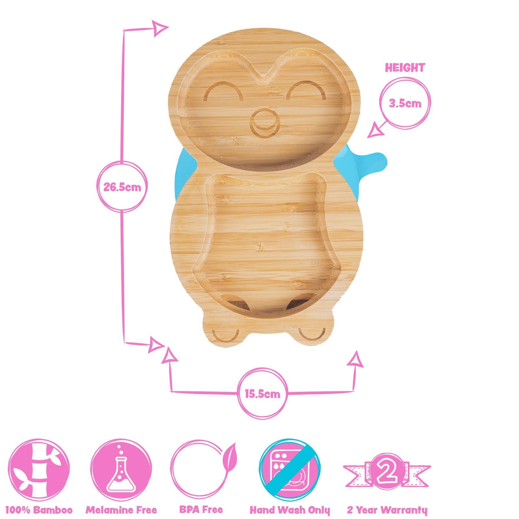 Navy Blue Penguin Bamboo Suction Plate