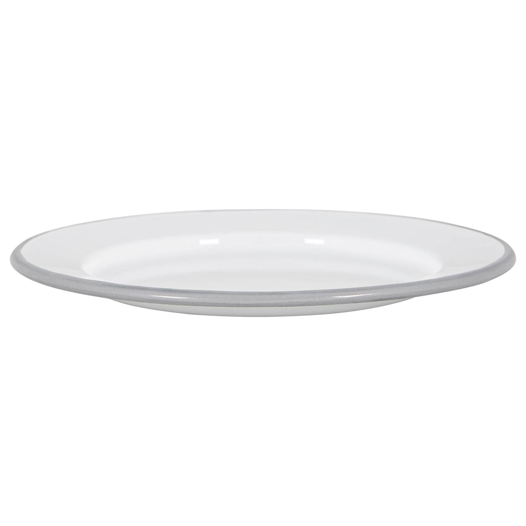 White Enamel Side Plate - 20cm - Grey