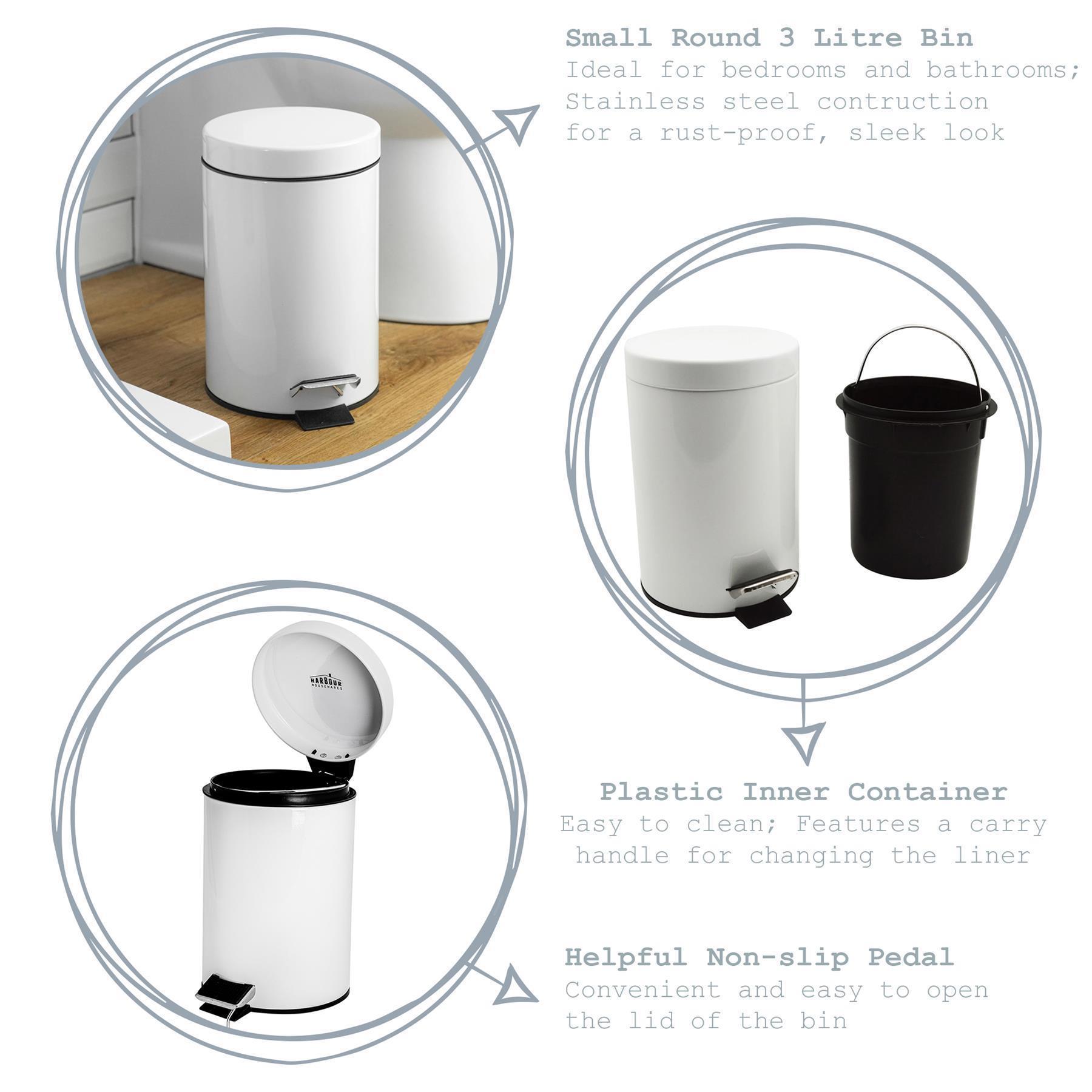 Harbour Housewares 3 Litre Bathroom Pedal Bin With Inner Bucket - Black Matt