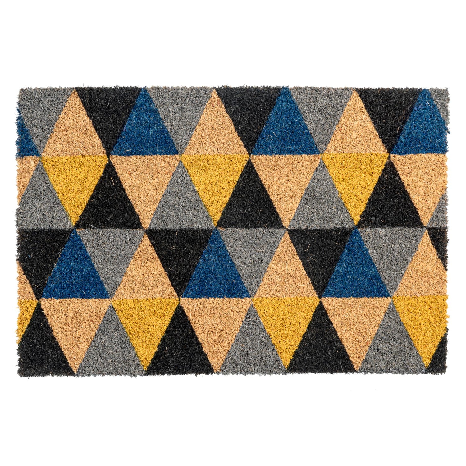 Nicola Spring Non-Slip Coir Door Mat - 60 x 40cm - Triangles (Grey)