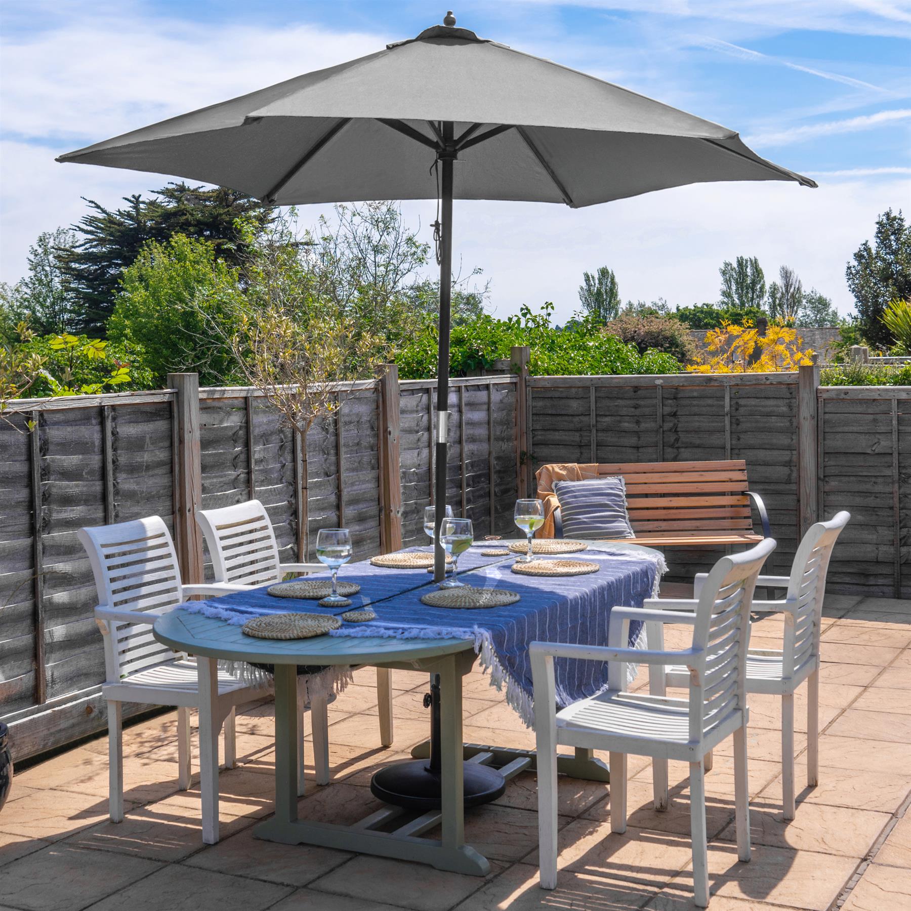 Harbour Housewares Garden Parasol - Wooden Frame - Grey