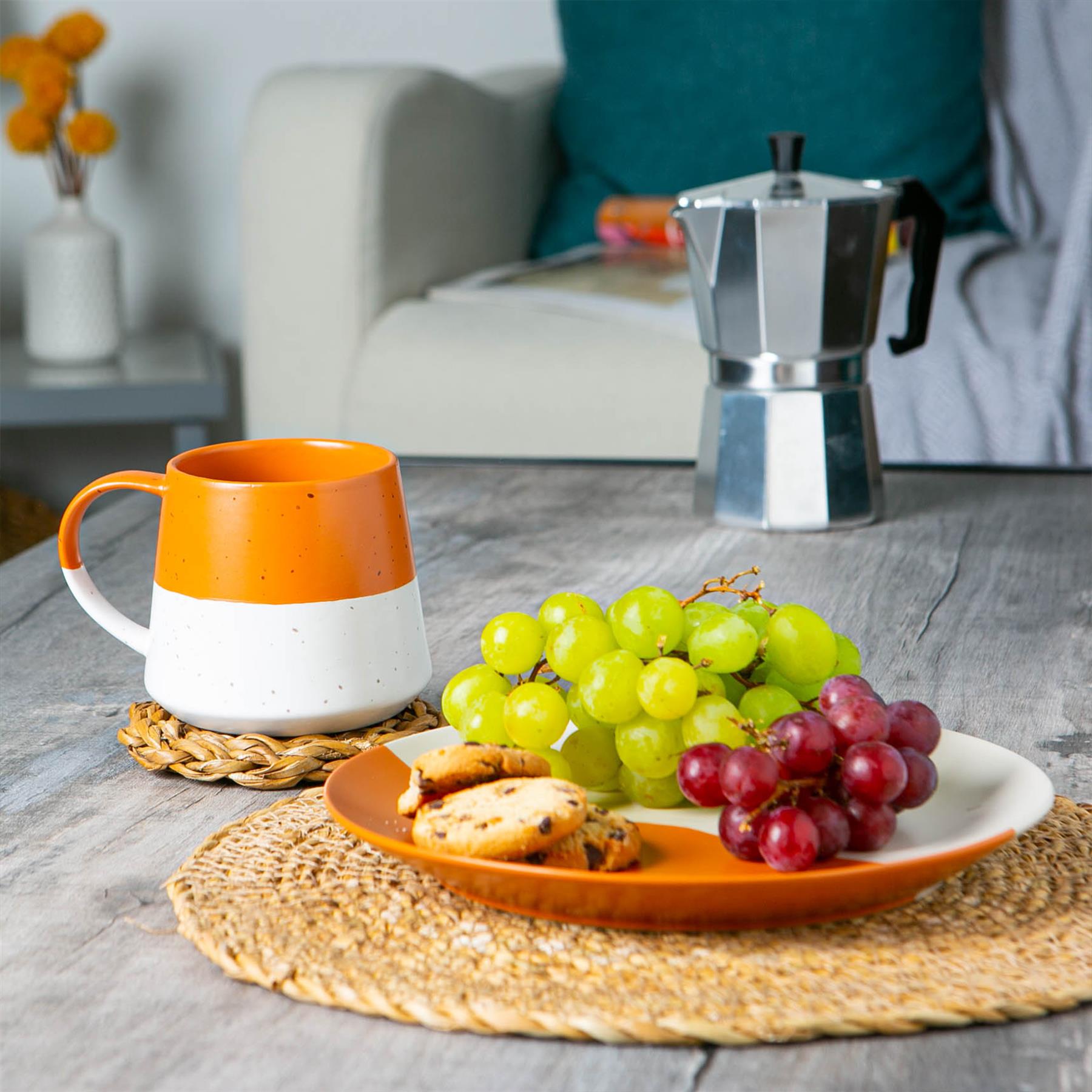 Dipped Flecked Stoneware Belly Coffee Mug - 370ml - Burnt Orange