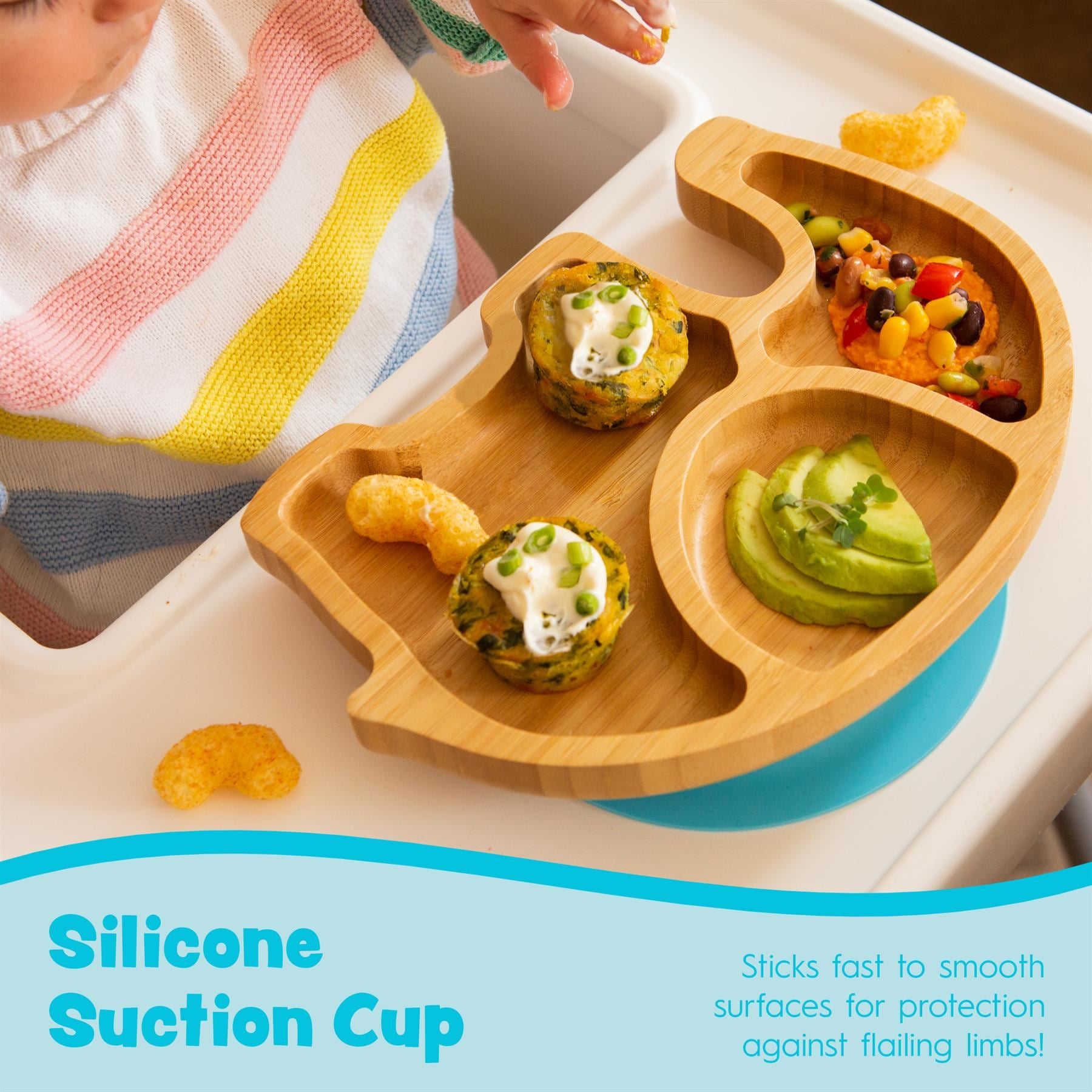 Navy Blue Elephant Bamboo Suction Plate