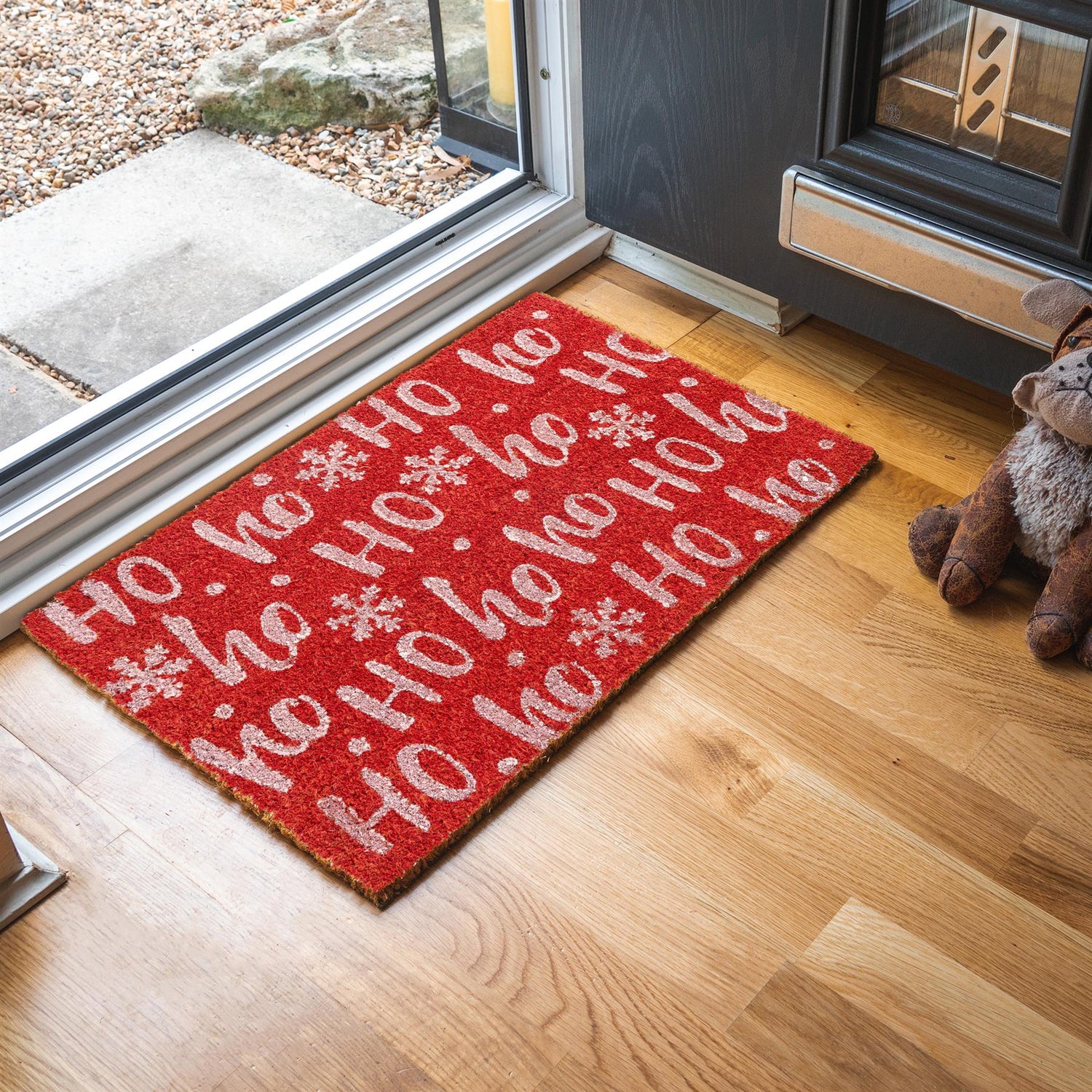 Nicola Spring Christmas Door Mat - 60 x 40cm - Ho Ho Ho - Red Interior Doorstep