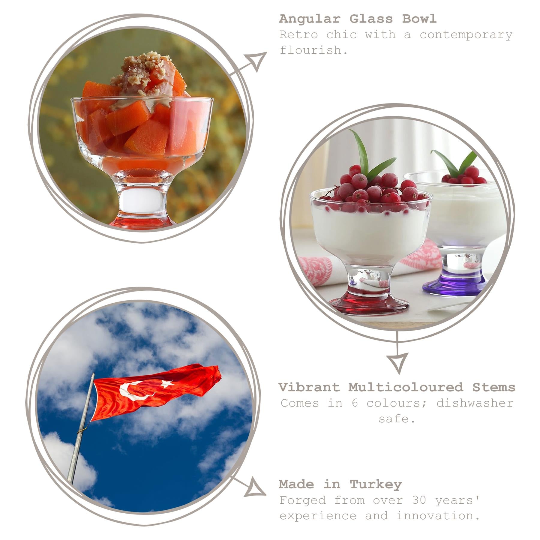 285ml Destina Multicolour Glass Ice Cream Bowl