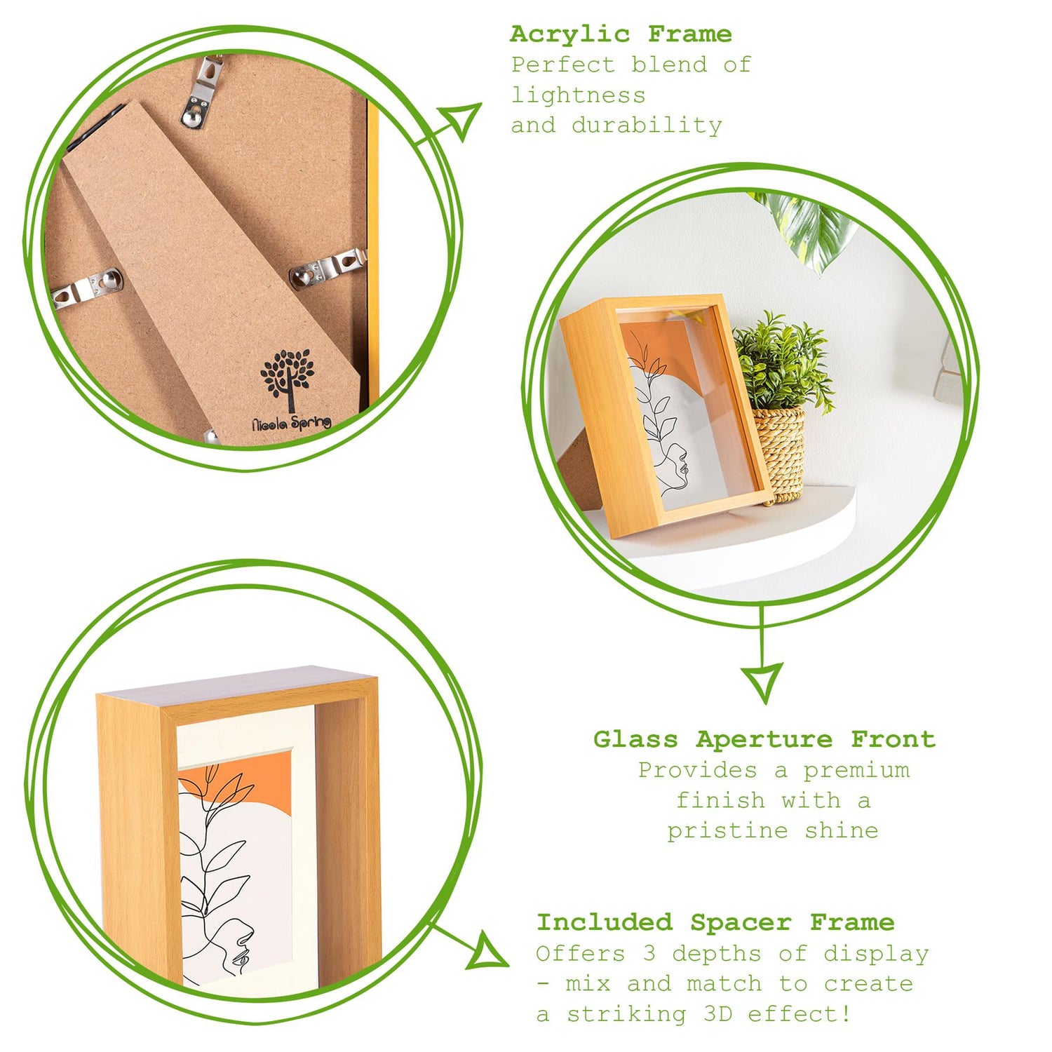 3D Deep Box Photo Frame - 5 x 7" - Light Wood