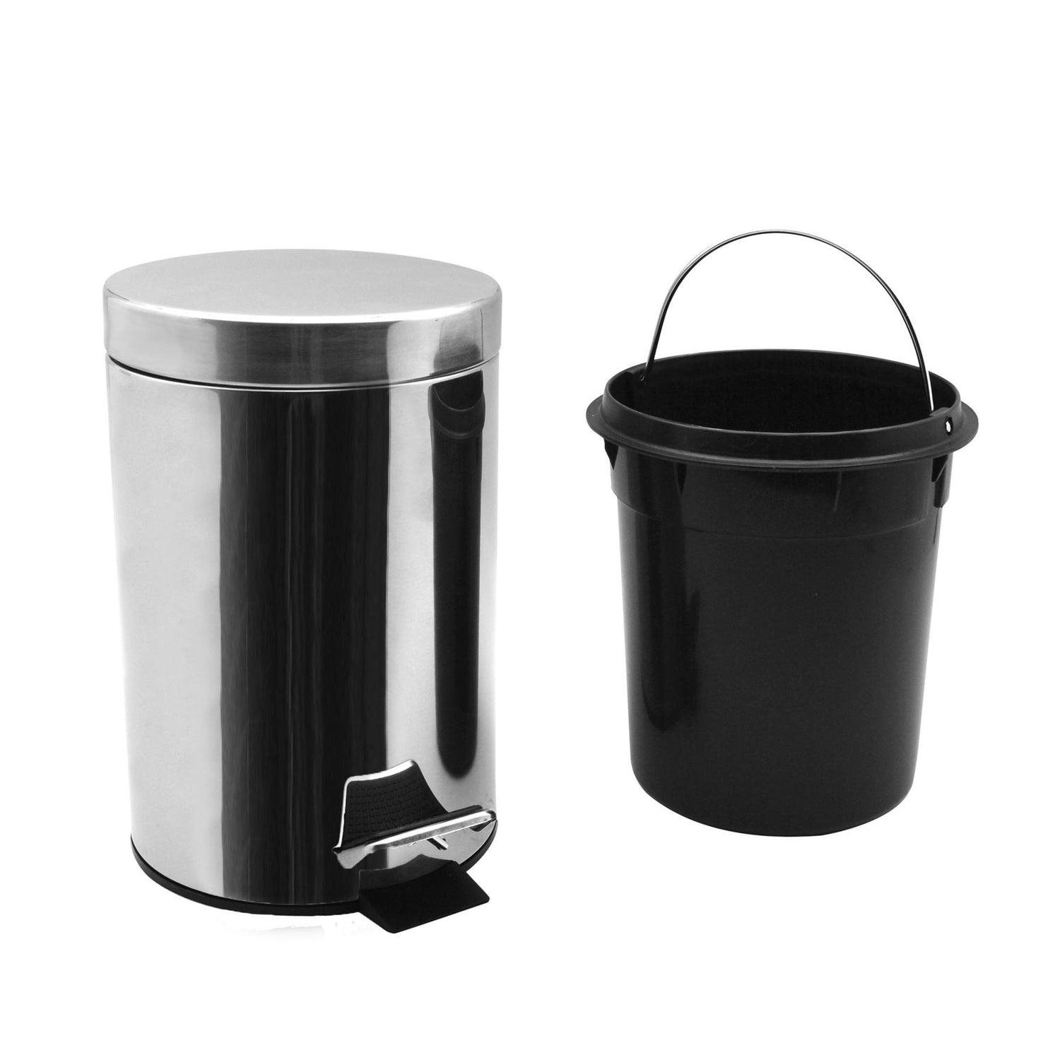 Harbour Housewares Bathroom Pedal Bin With Inner Bucket - Chrome - 3L