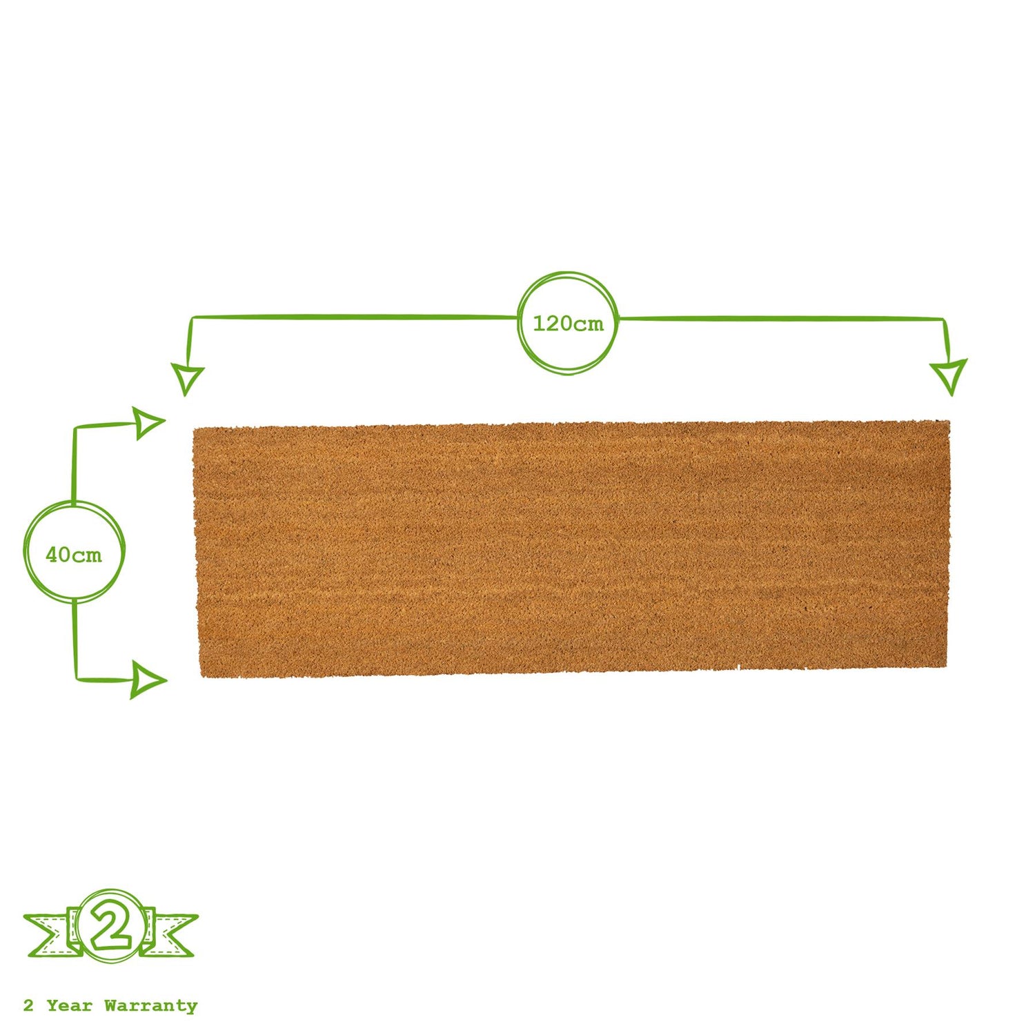 Coir Double Door Mat - 120 x 40cm - Plain