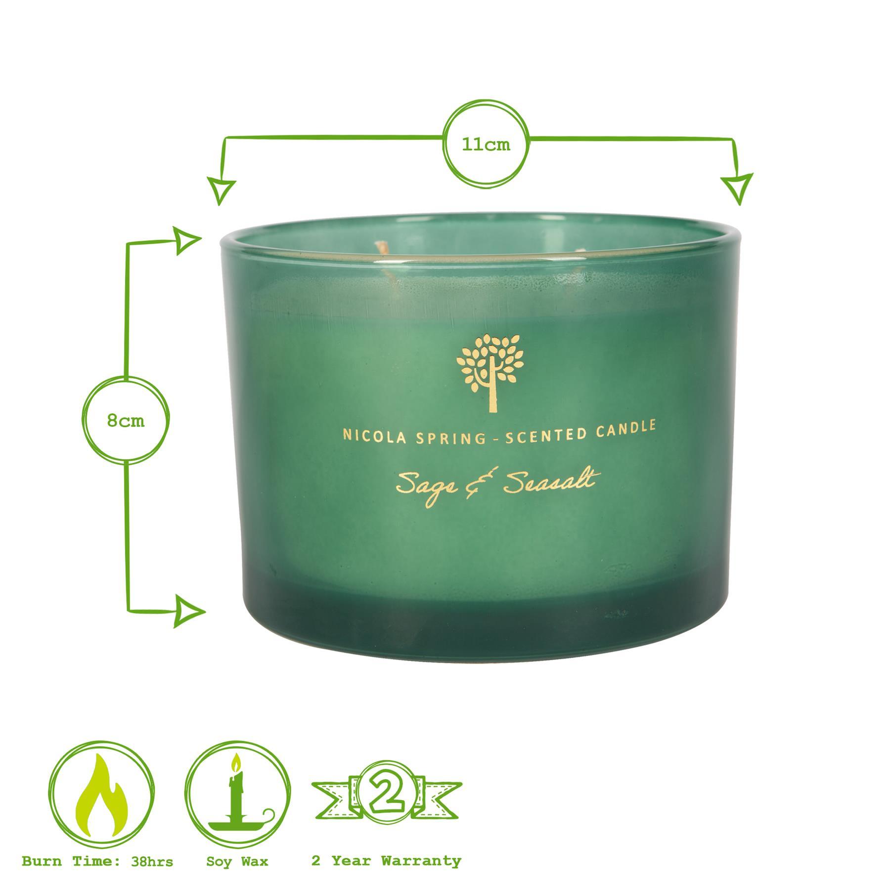350g Double Wick Sage & Seasalt Soy Wax Scented Candle - by Nicola Spring