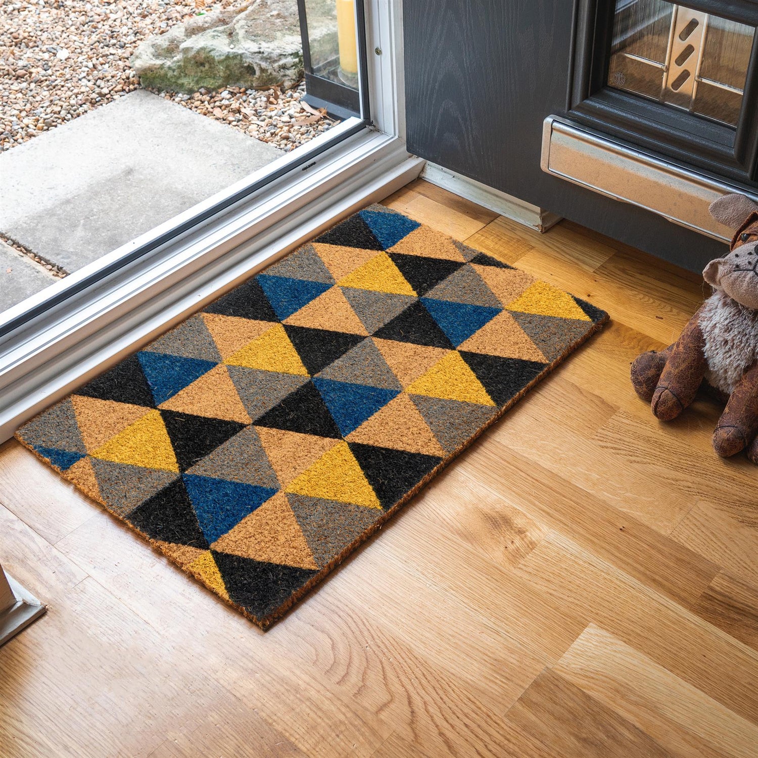 Nicola Spring Non-Slip Coir Door Mat - 60 x 40cm - Triangles (Grey) Interior Doorstep