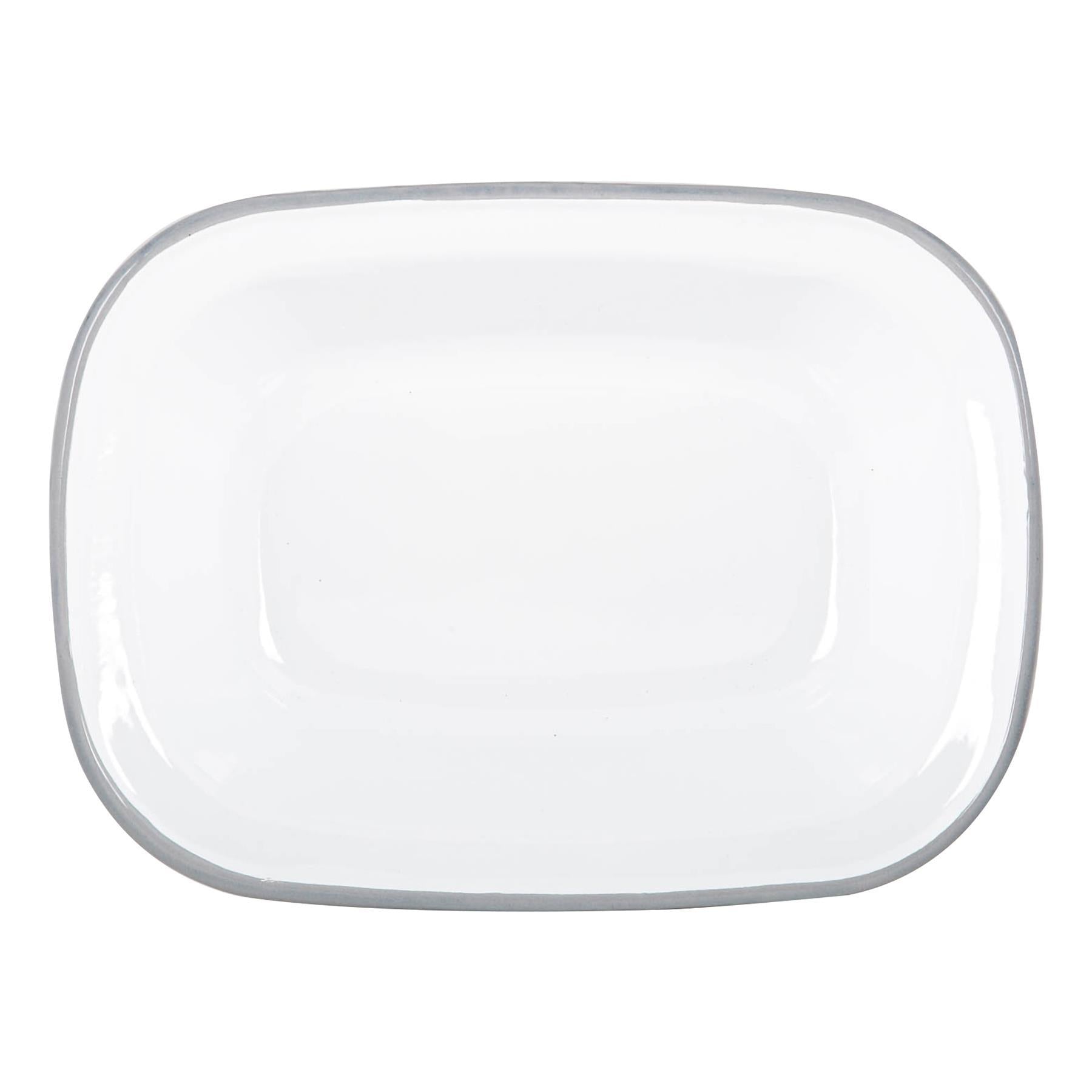 White Enamel Pie Dish - 25.5cm - Grey